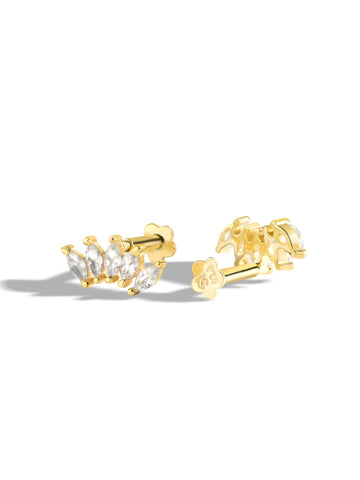 Marquise Crown Flat Back Screw Stud Earrings