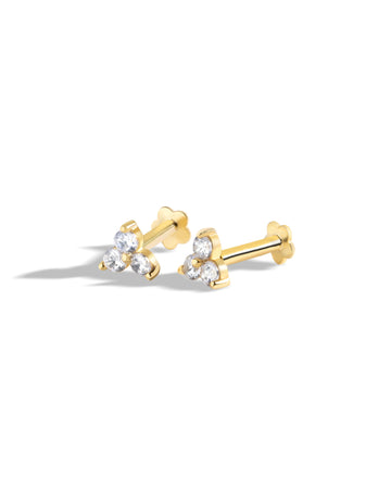 Radiant Tri Zirconia Flat Back Screw Stud Earrings