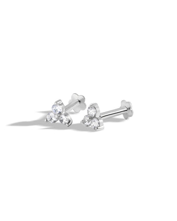 Radiant Tri Zirconia Flat Back Screw Stud Earrings