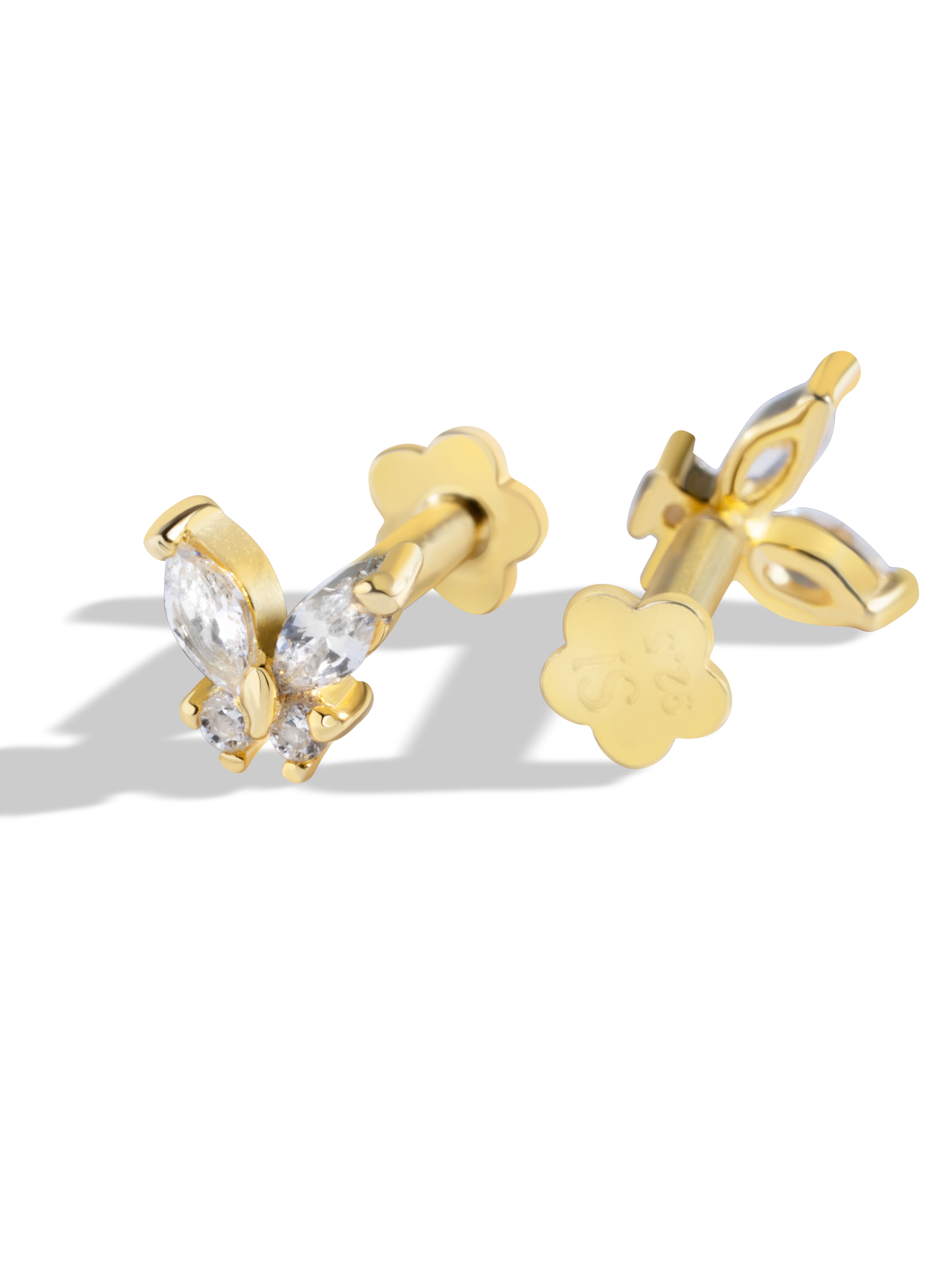 Radiant Butterfly Flat Back Screw Stud Earrings