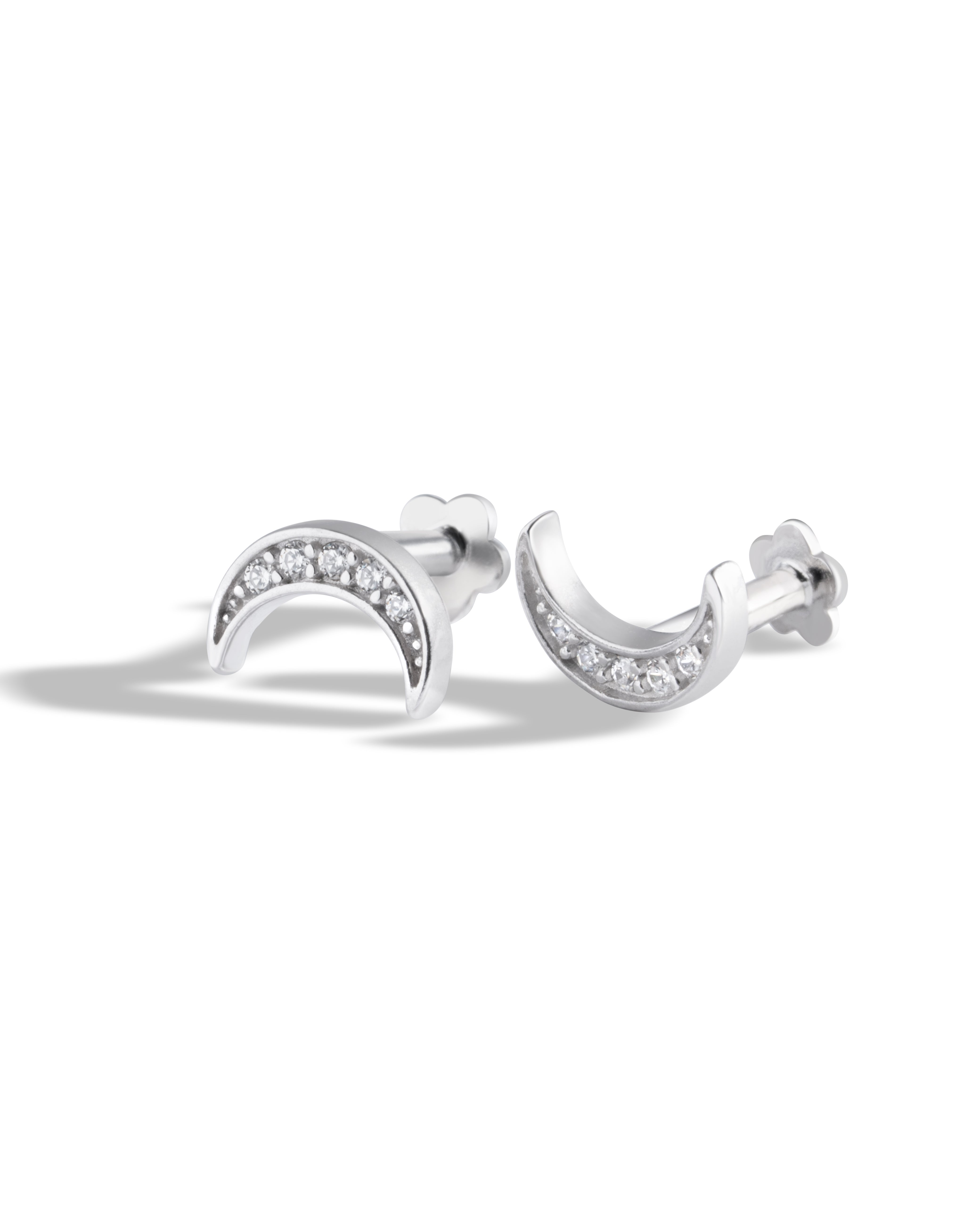 Crescent Moon Flat Back Screw Stud Earrings