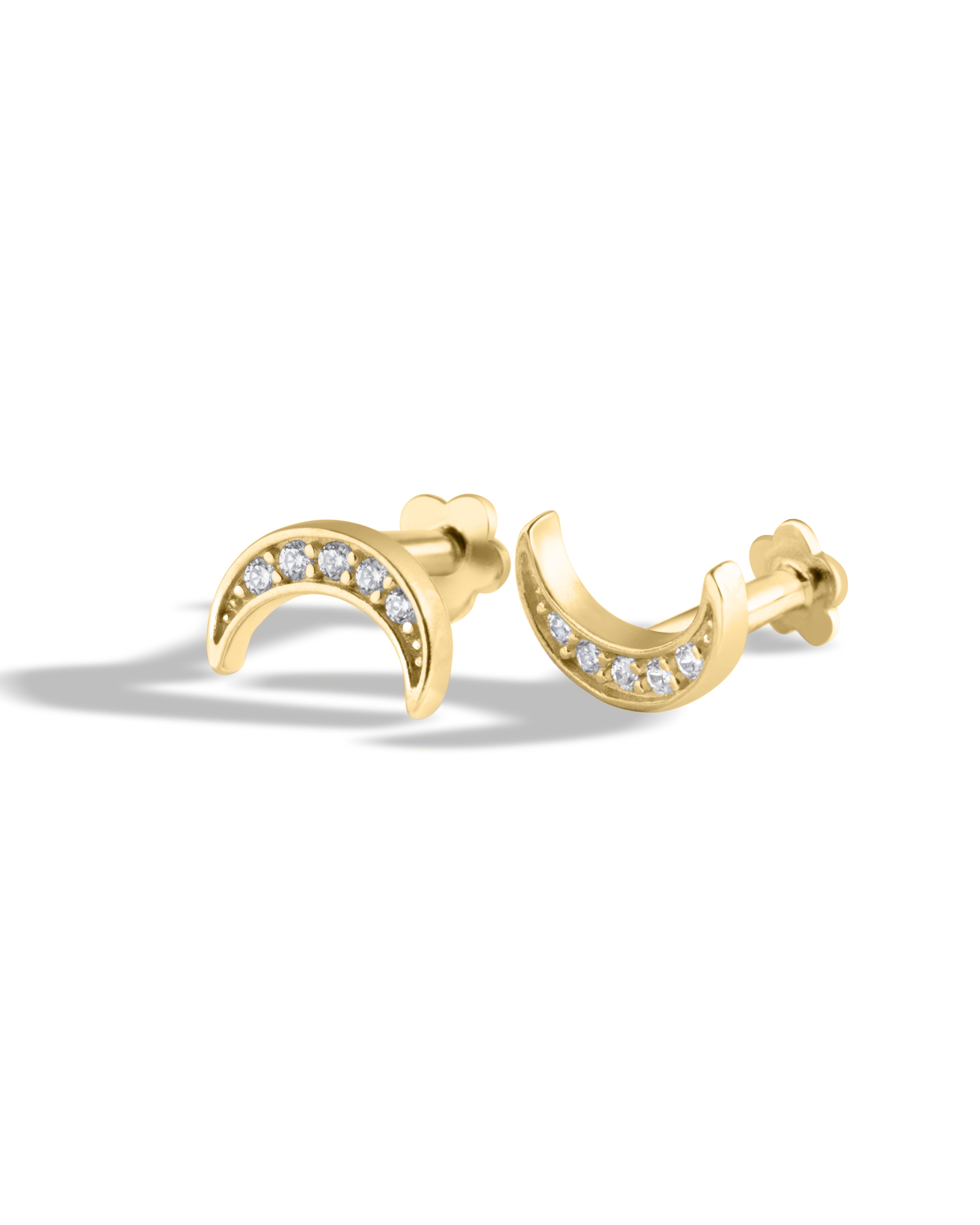 Crescent Moon Flat Back Screw Stud Earrings