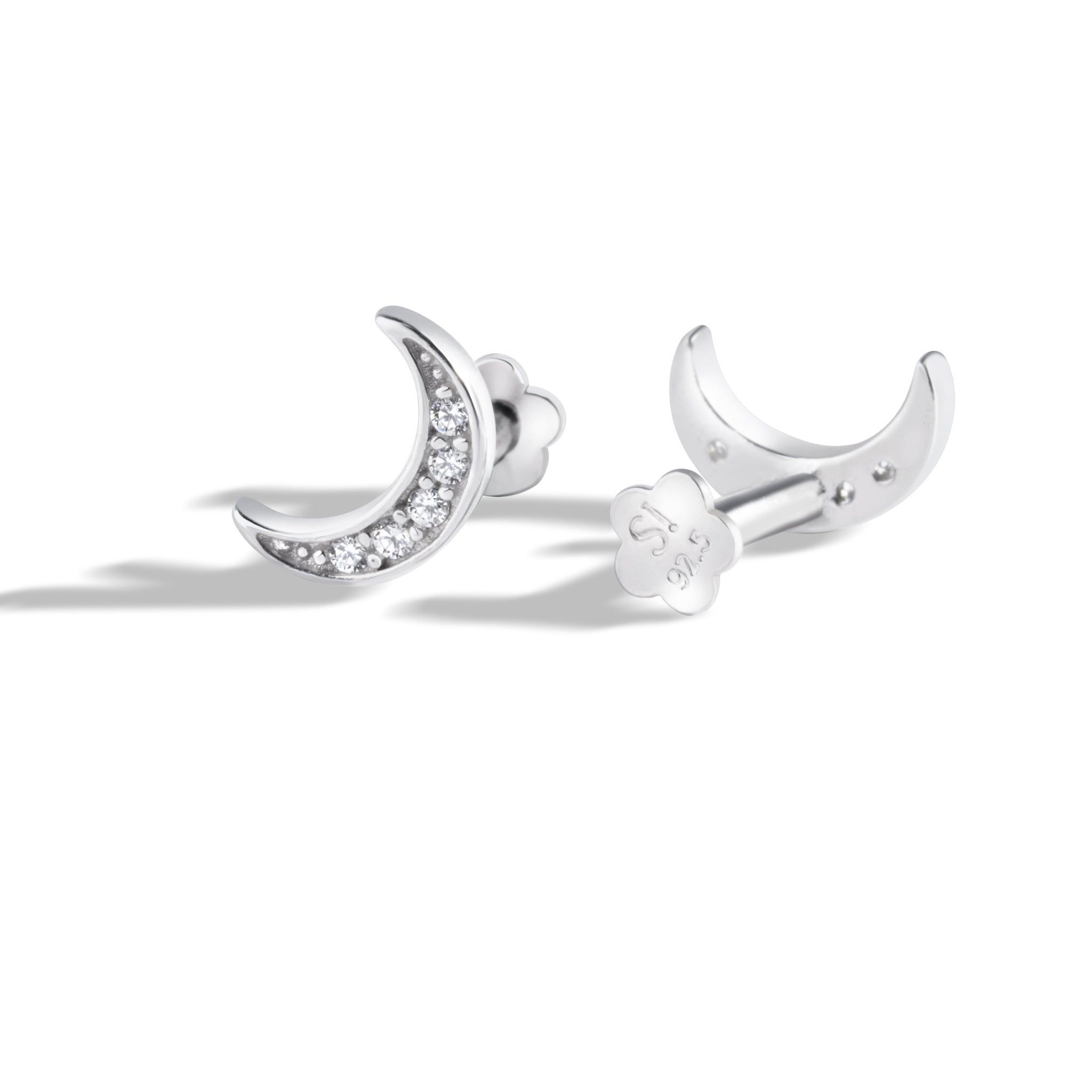 Crescent Moon Flat Back Screw Stud Earrings