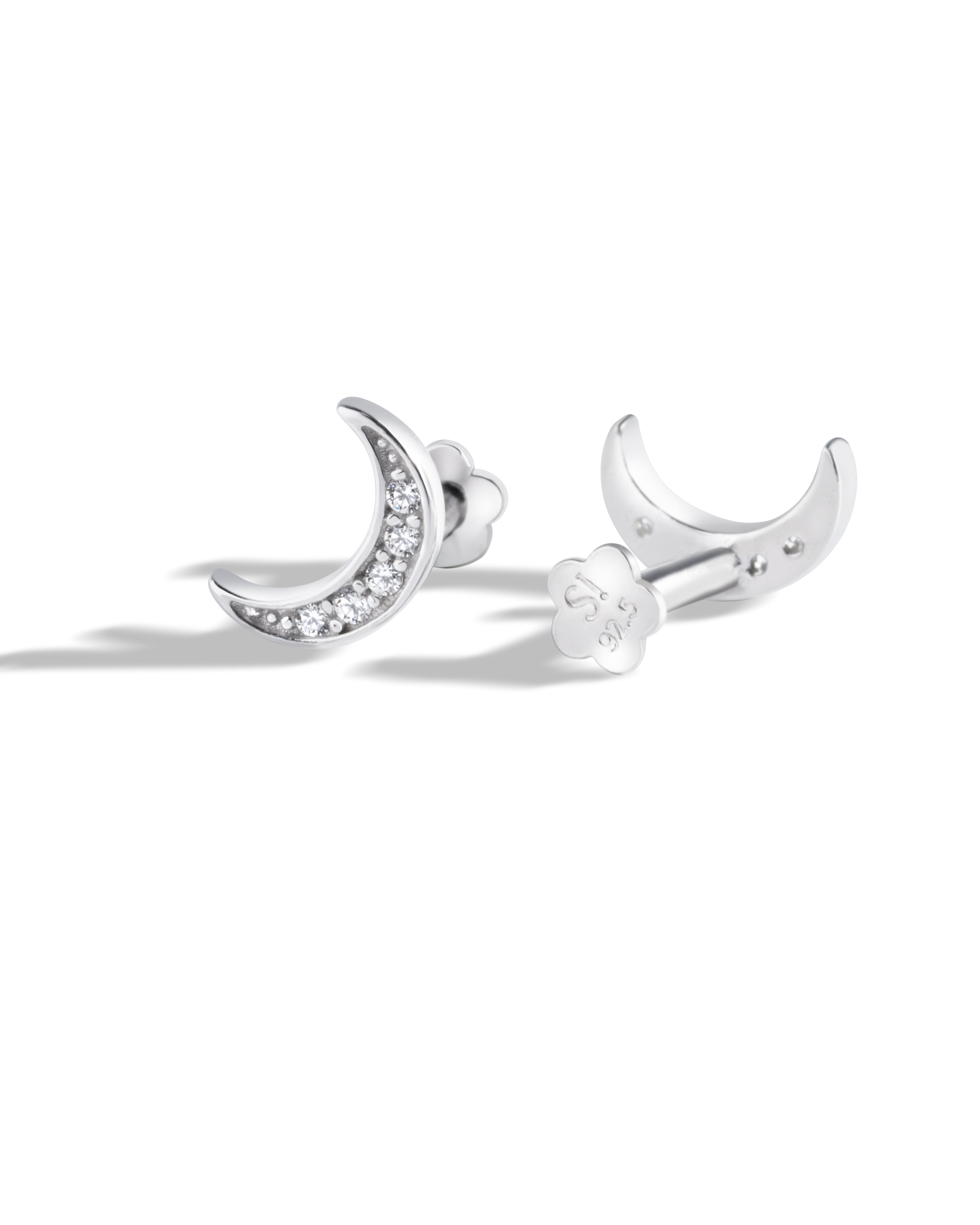 Crescent Moon Flat Back Screw Stud Earrings