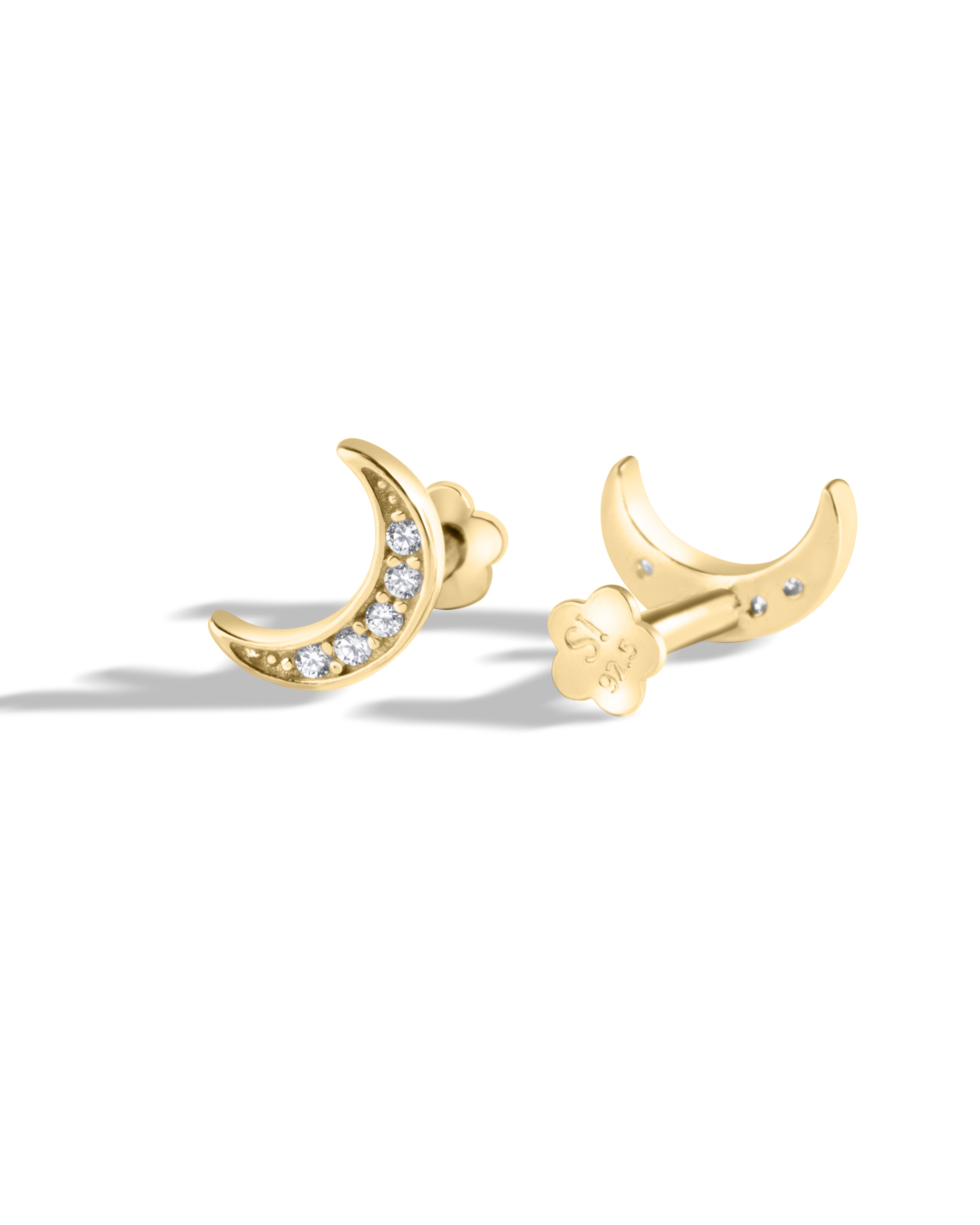 Crescent Moon Flat Back Screw Stud Earrings