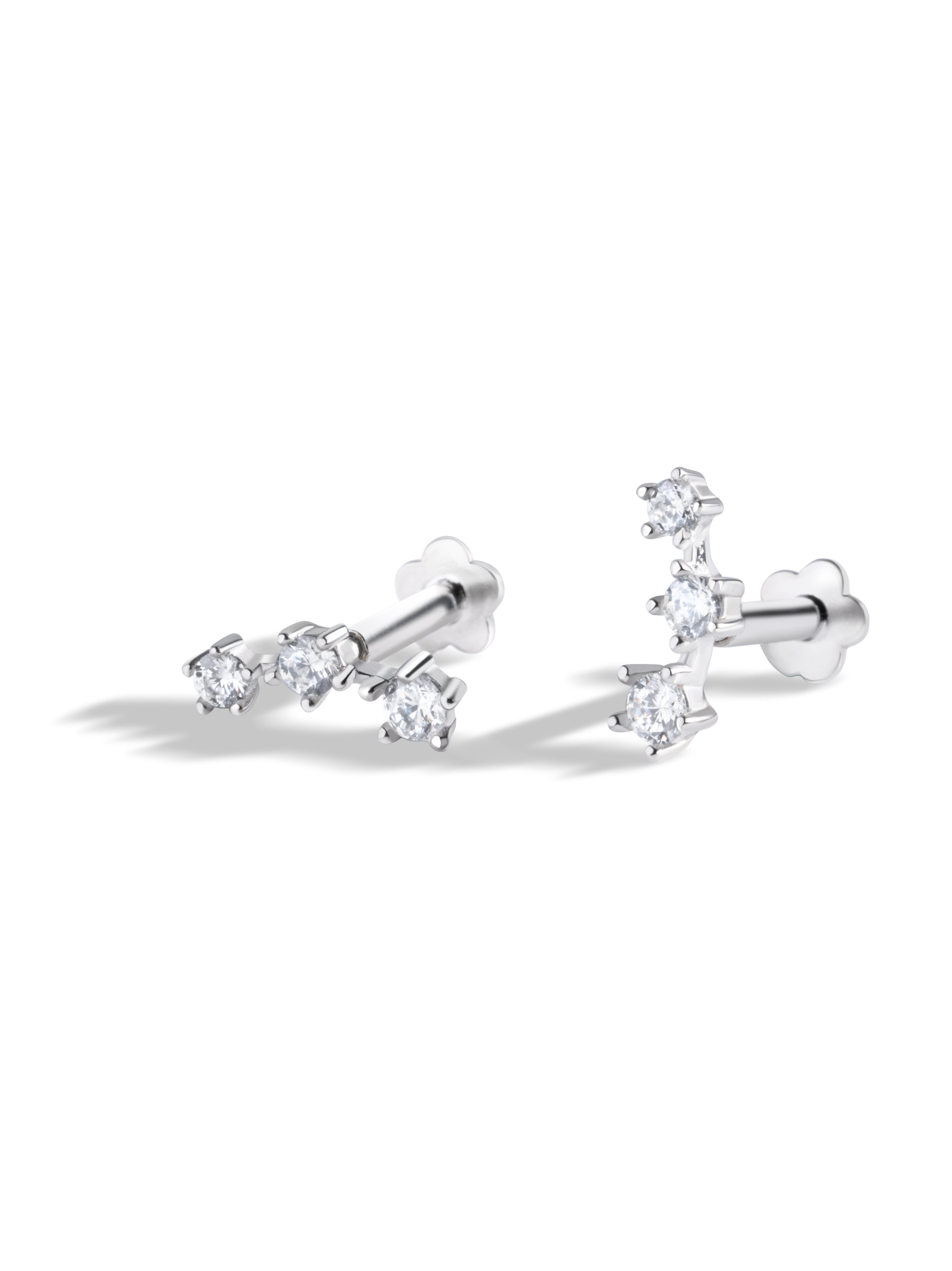 Tri Zirconia Flat Back Screw Stud Earrings
