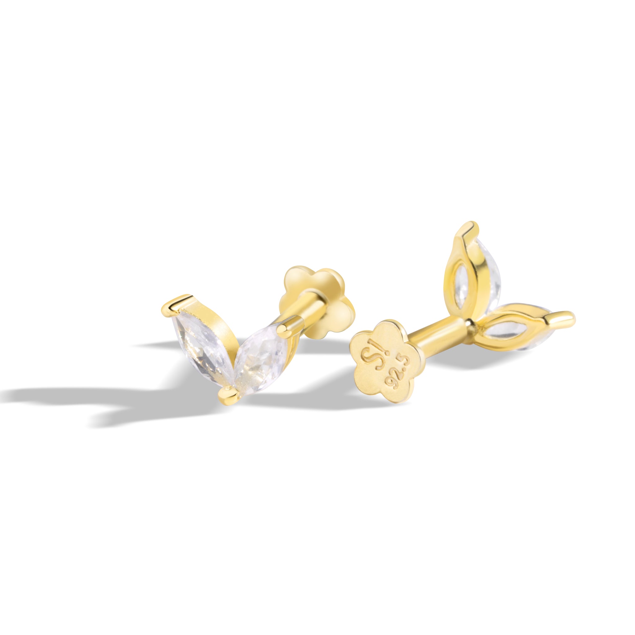 Twin Petals Flat Back Screw Stud Earrings