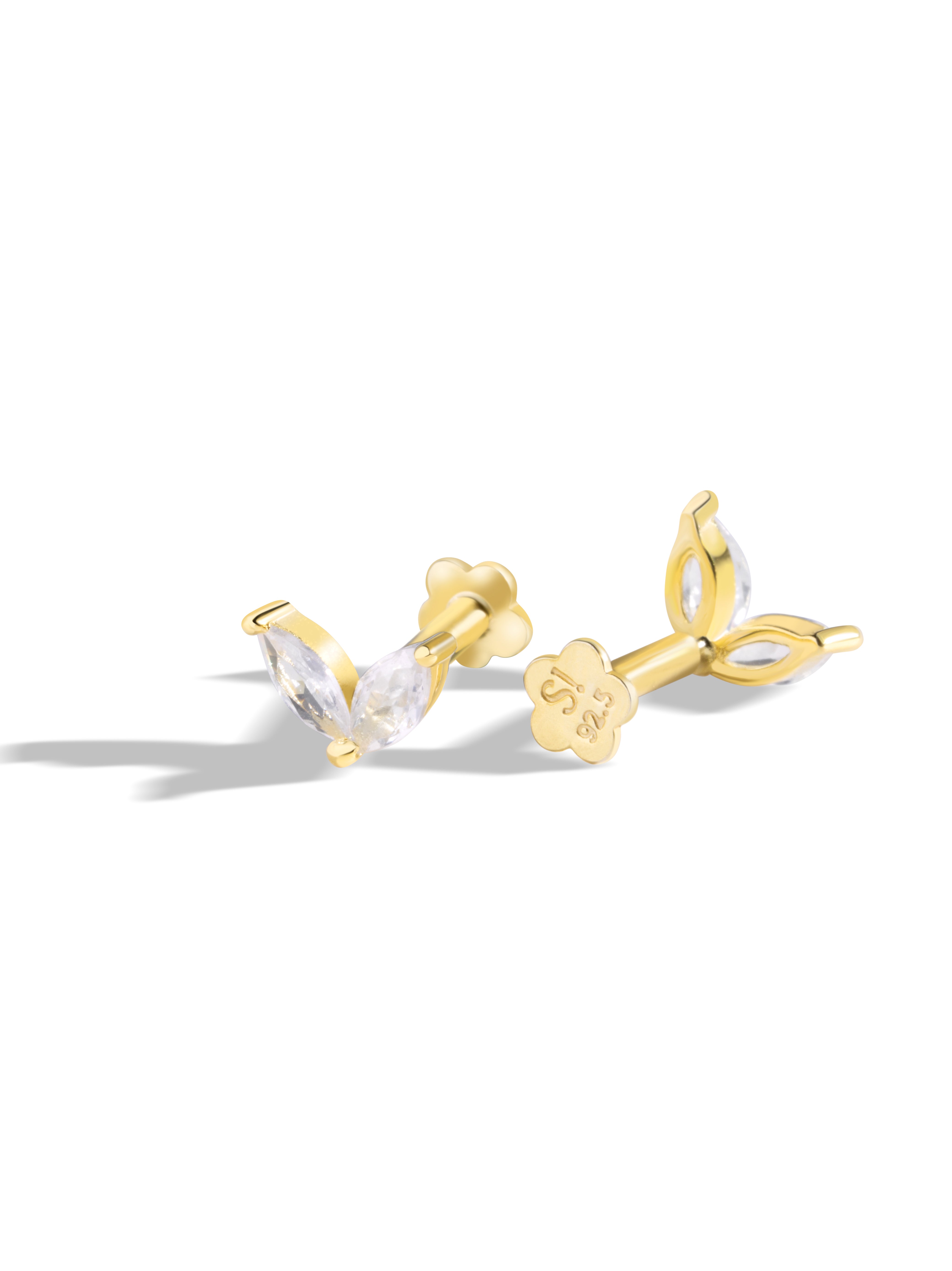 Twin Petals Flat Back Screw Stud Earrings