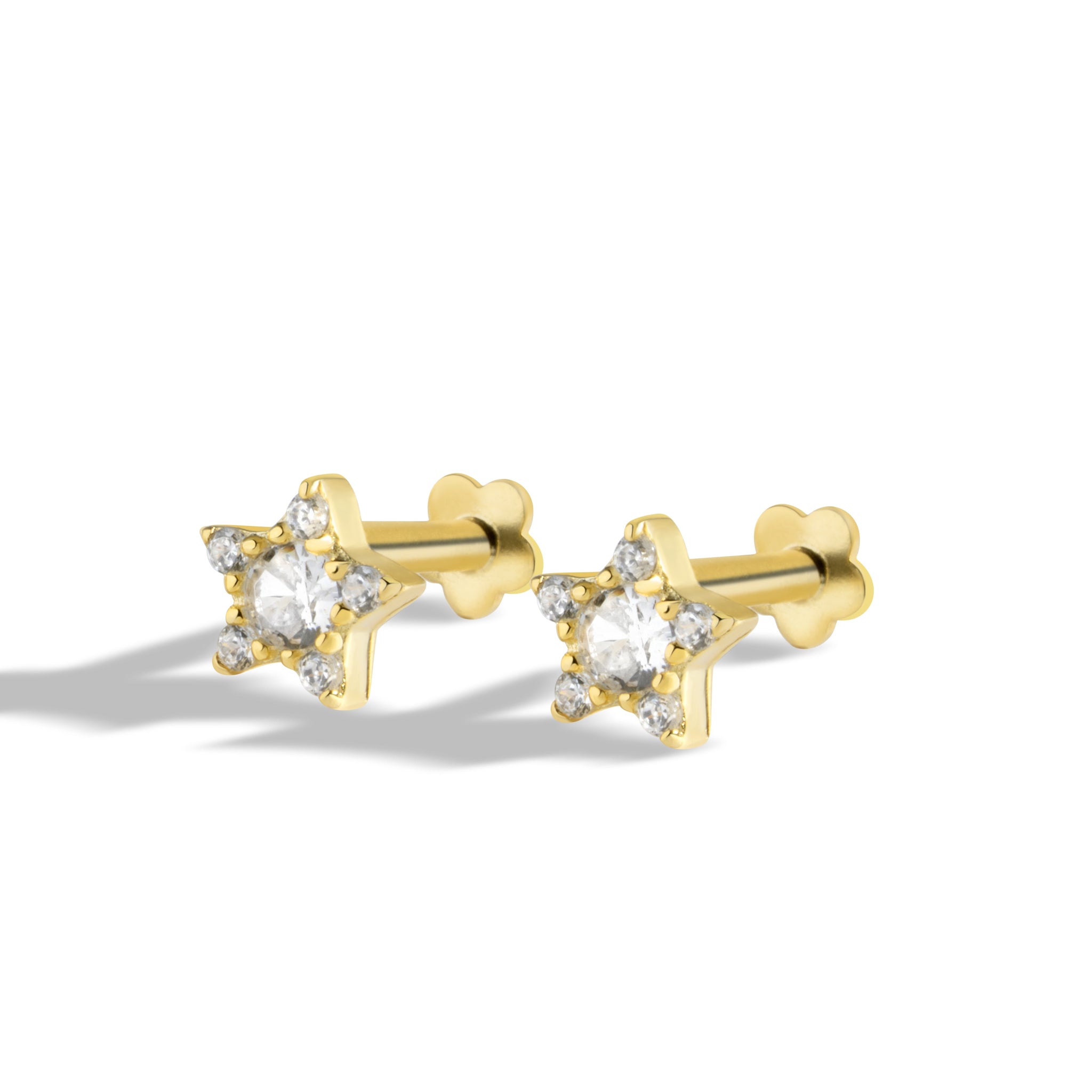 Star Threaded Flat Back Screw Stud Earrings