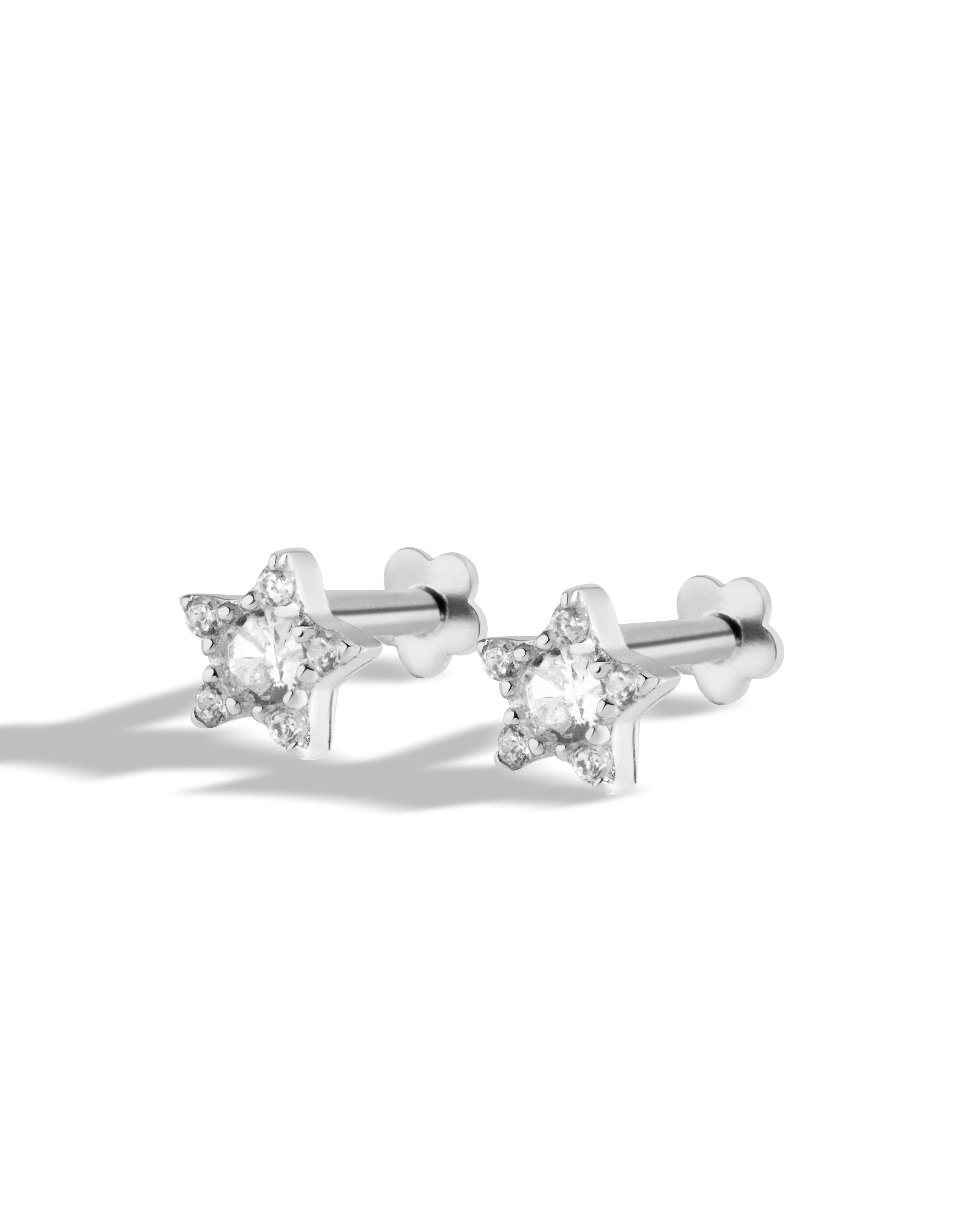 Star Threaded Flat Back Screw Stud Earrings