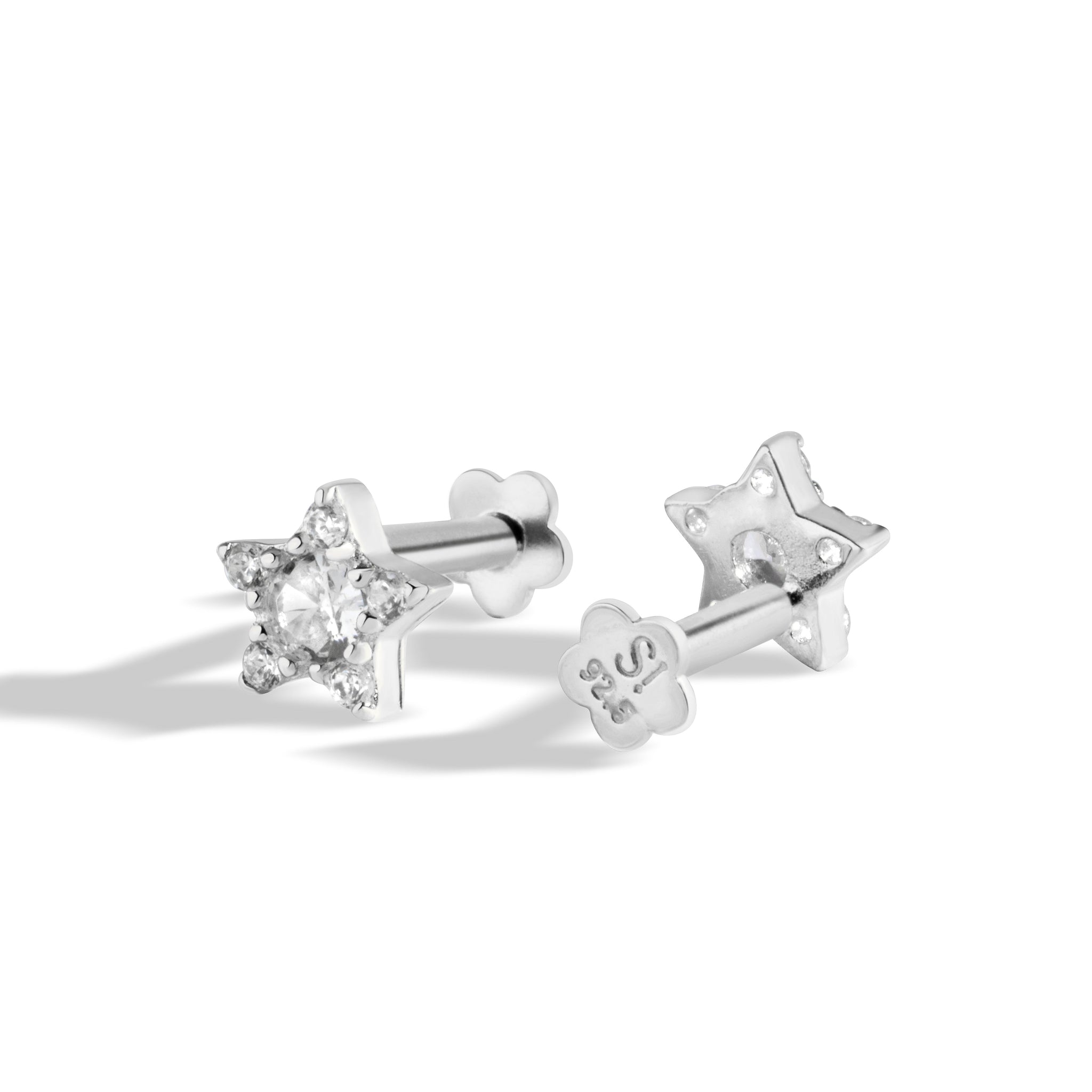 Star Threaded Flat Back Screw Stud Earrings