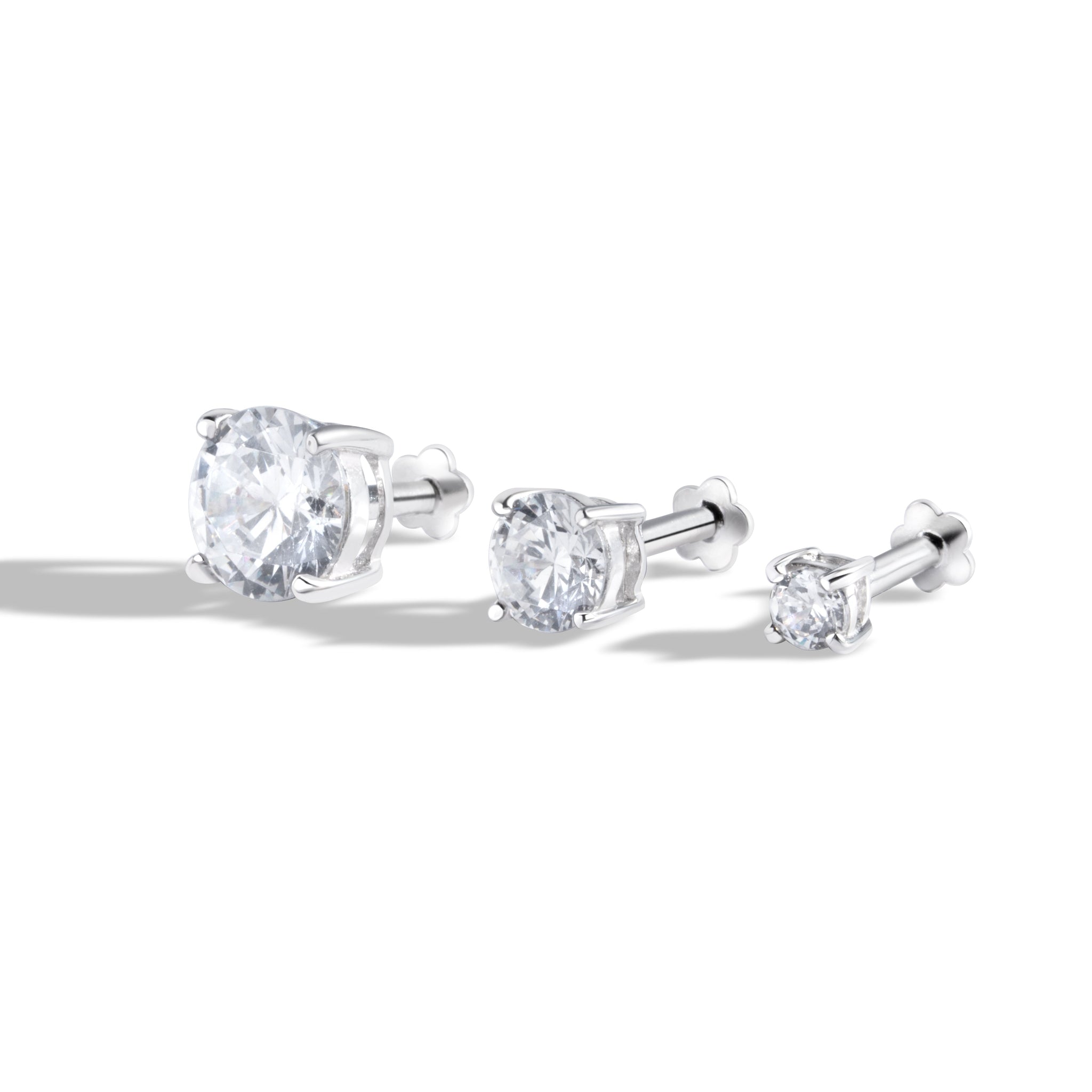 Single Solitaire Flat Back Screw Stud Earrings
