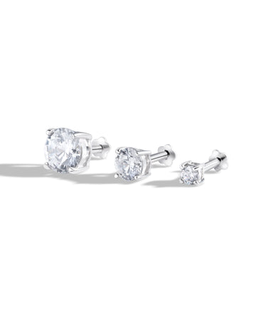 Single Solitaire Flat Back Screw Stud Earrings