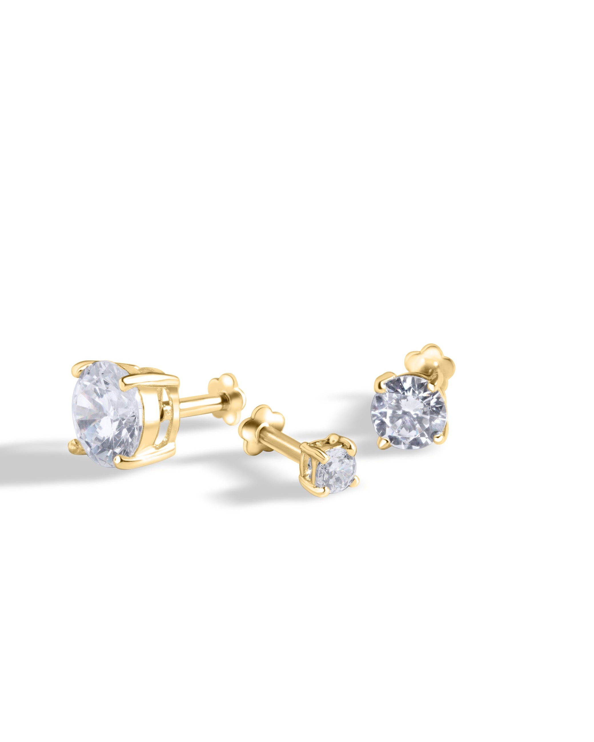 Single Solitaire Flat Back Screw Stud Earrings