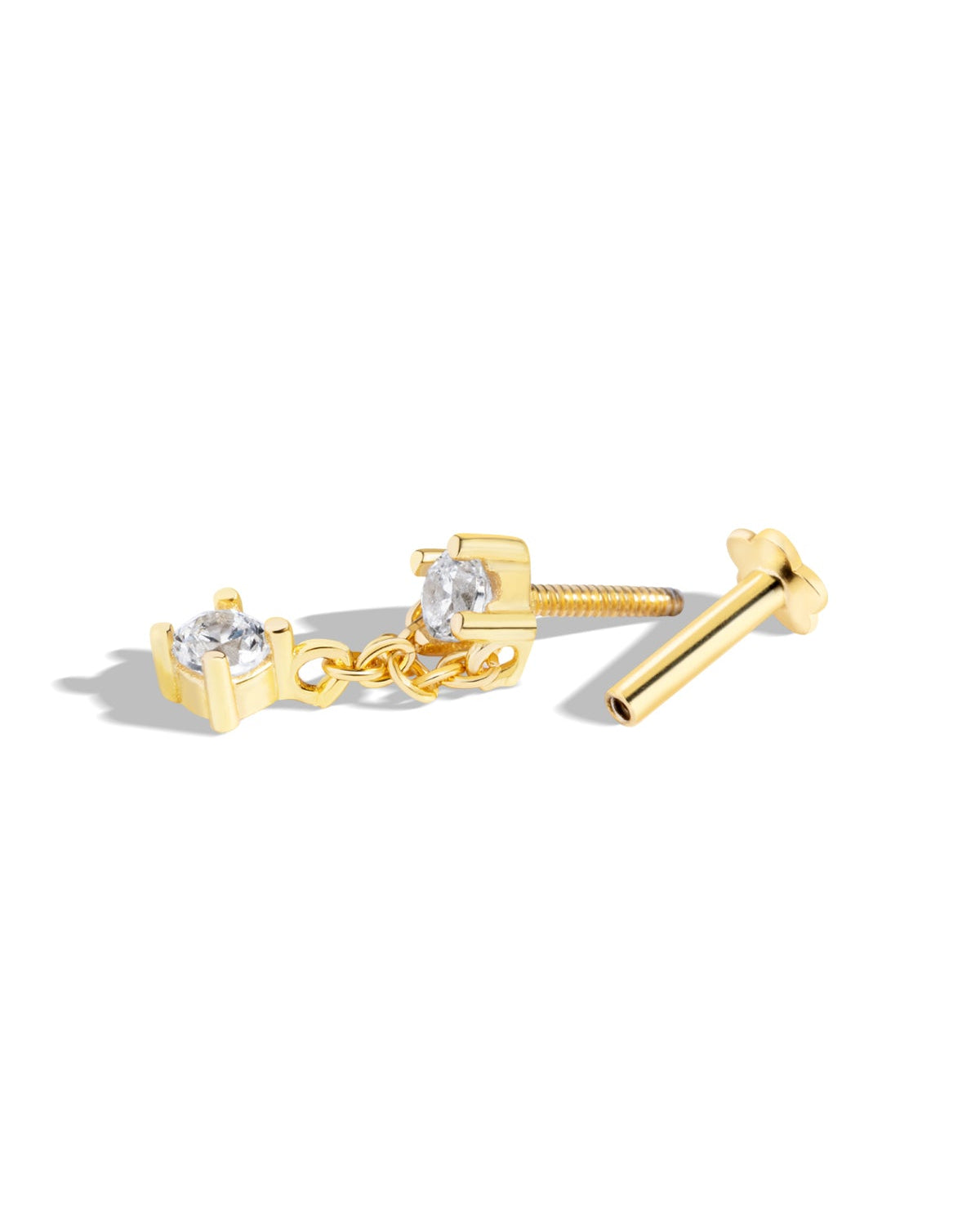 Zirconia Duo Chain Drop Flat Back Stud Earrings