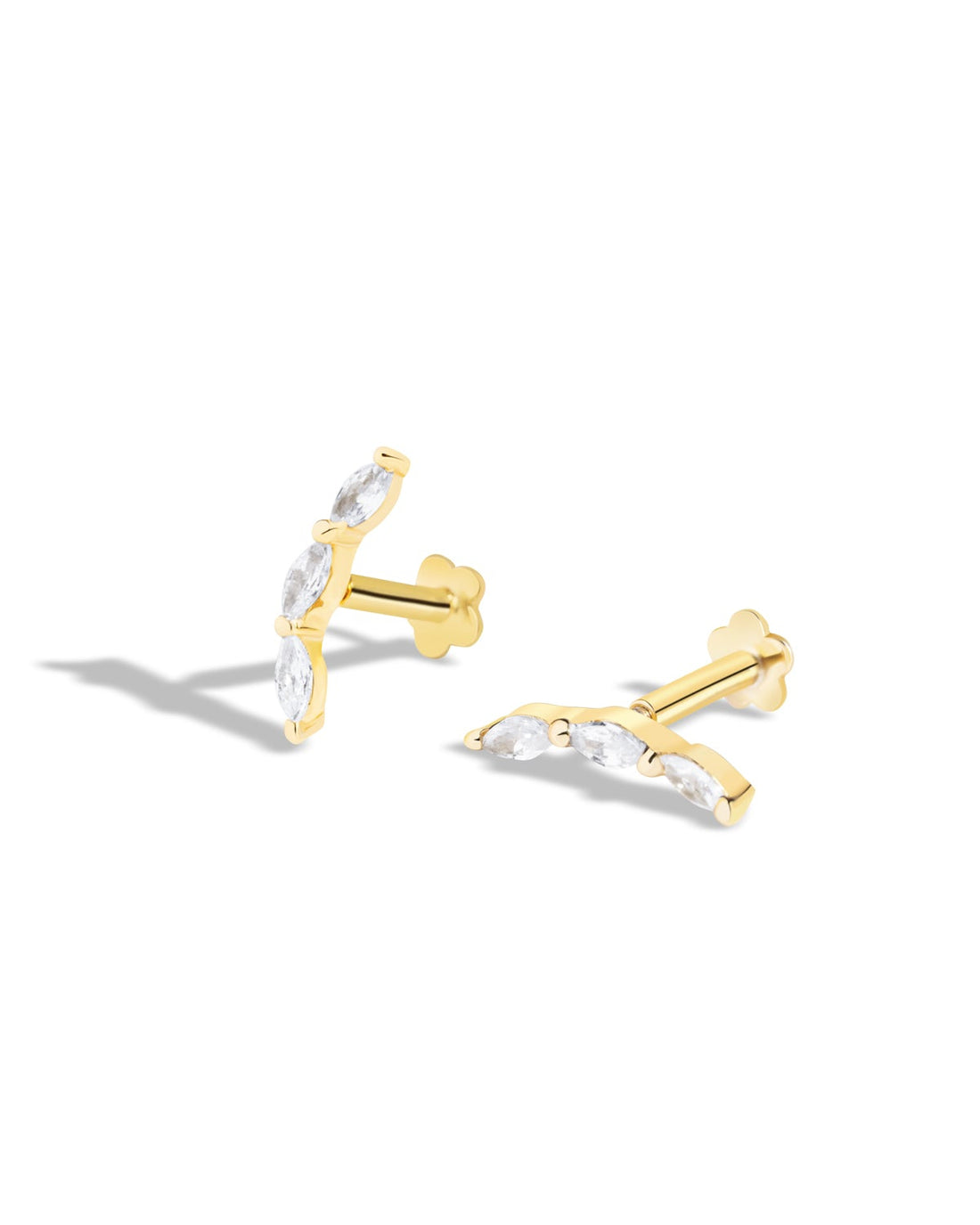 Minimalist Marquise Climber Flat Back Stud Earrings