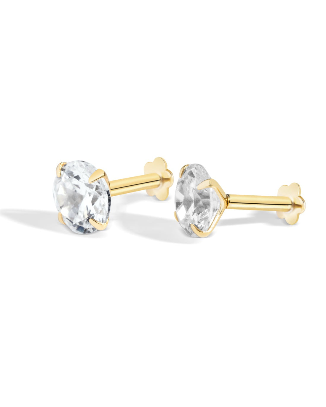 Radiant Round Zirconia Flat Back Stud Earrings