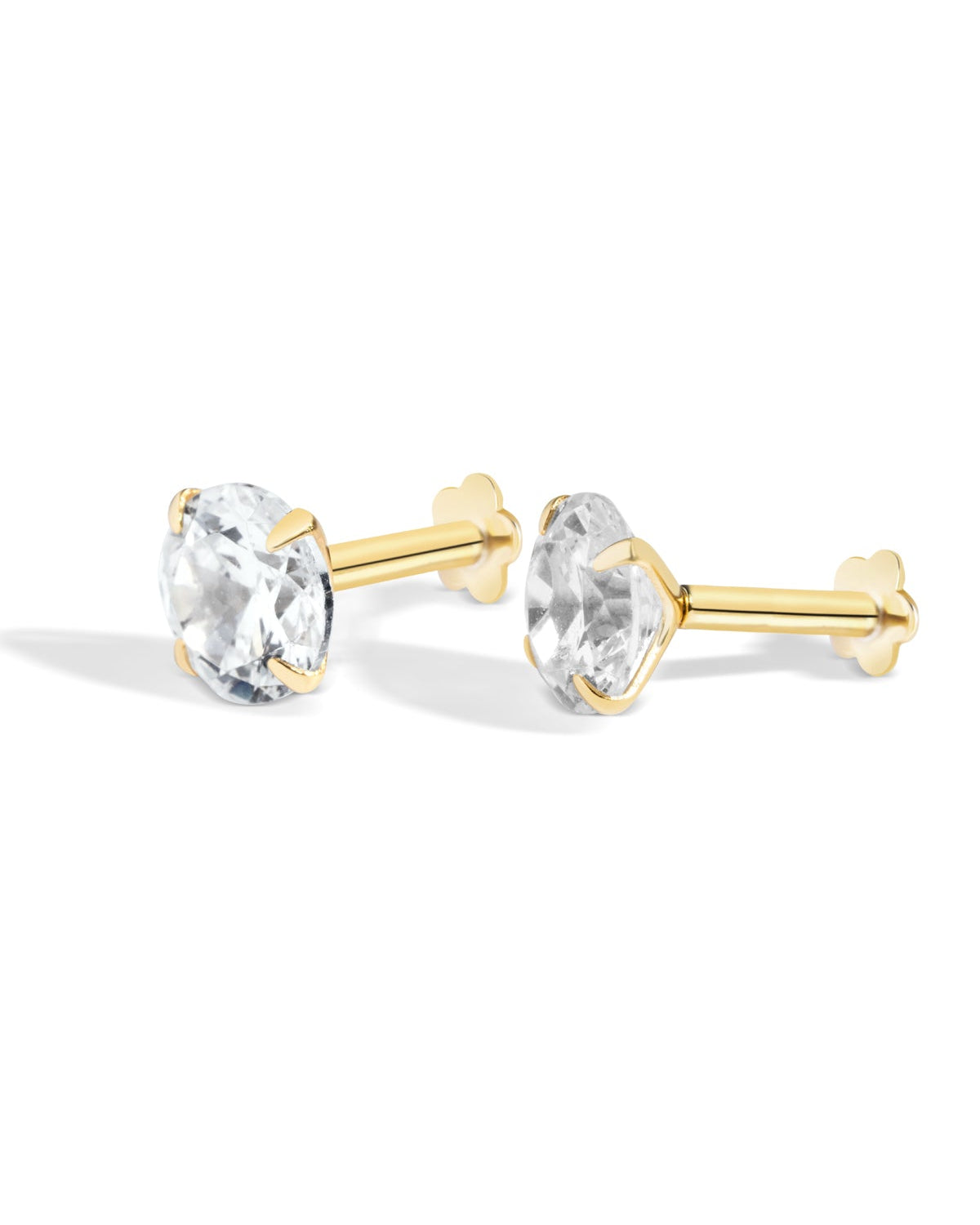 Radiant Round Zirconia Flat Back Stud Earrings
