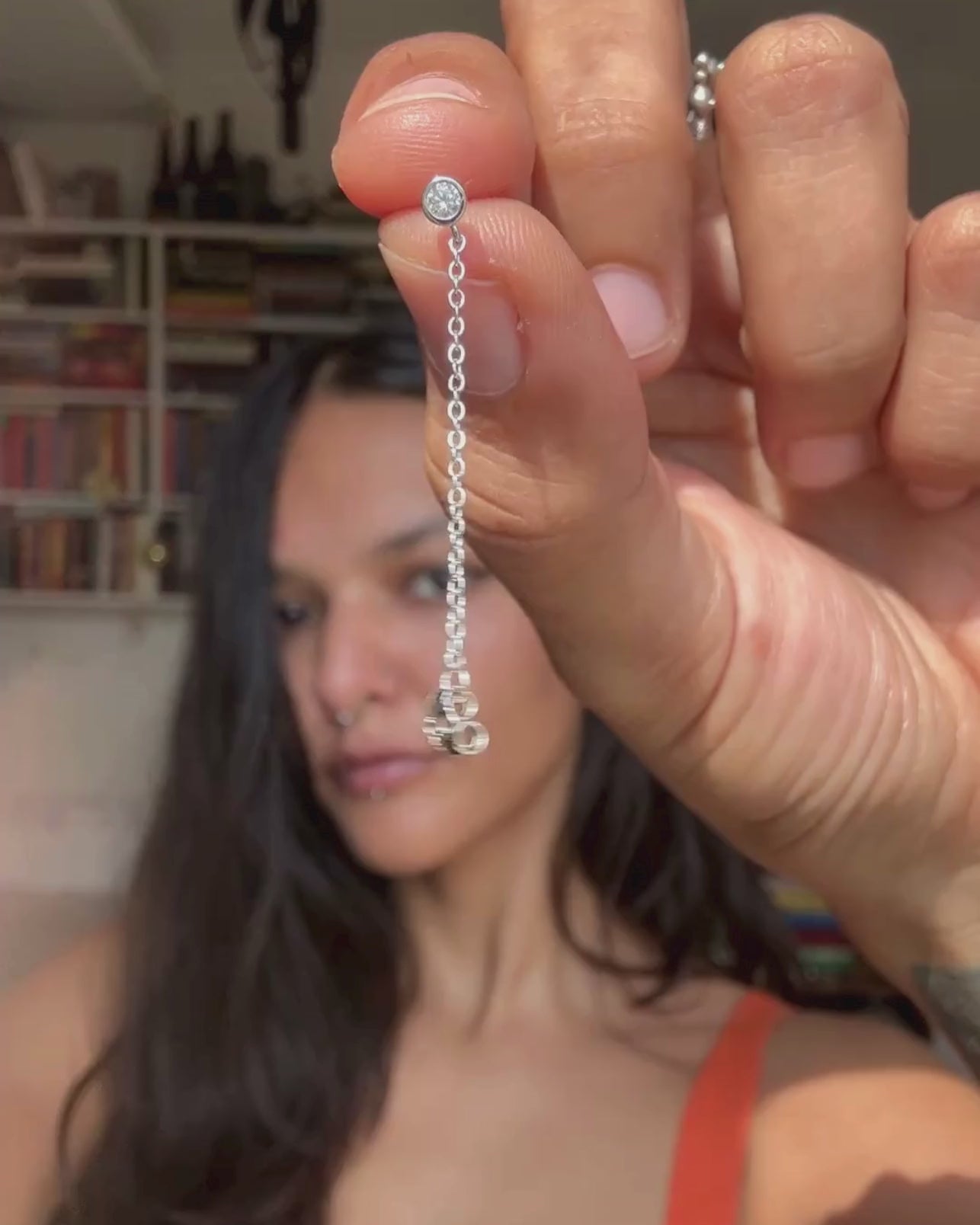 Bezel Chain Drop Earrings