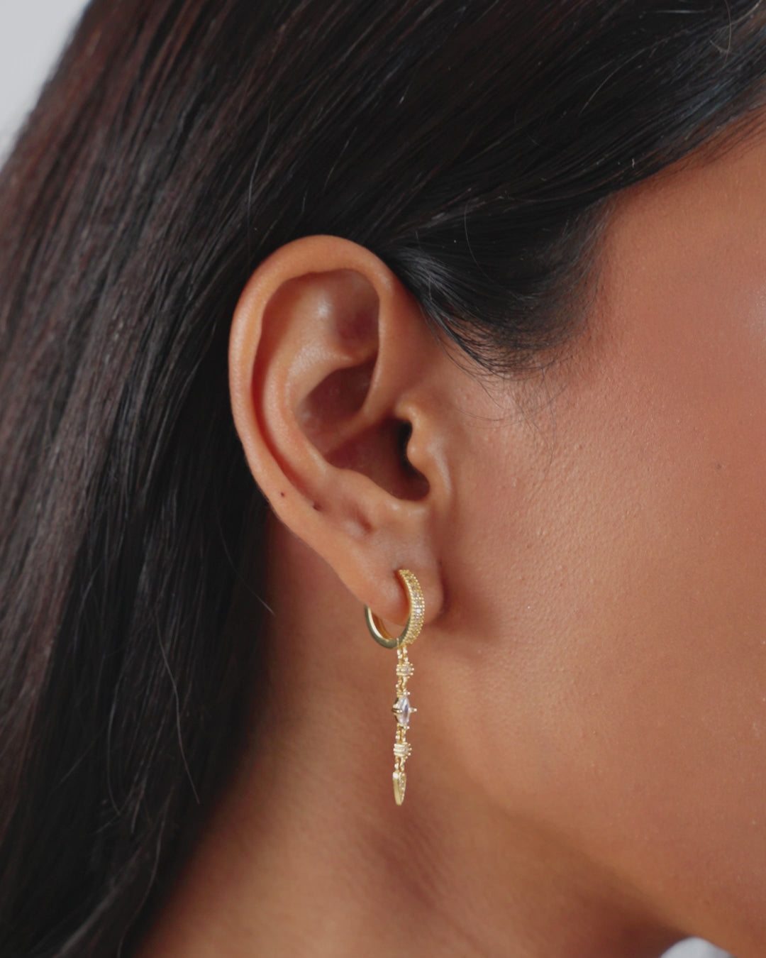 Pave Threader Charm Hoops