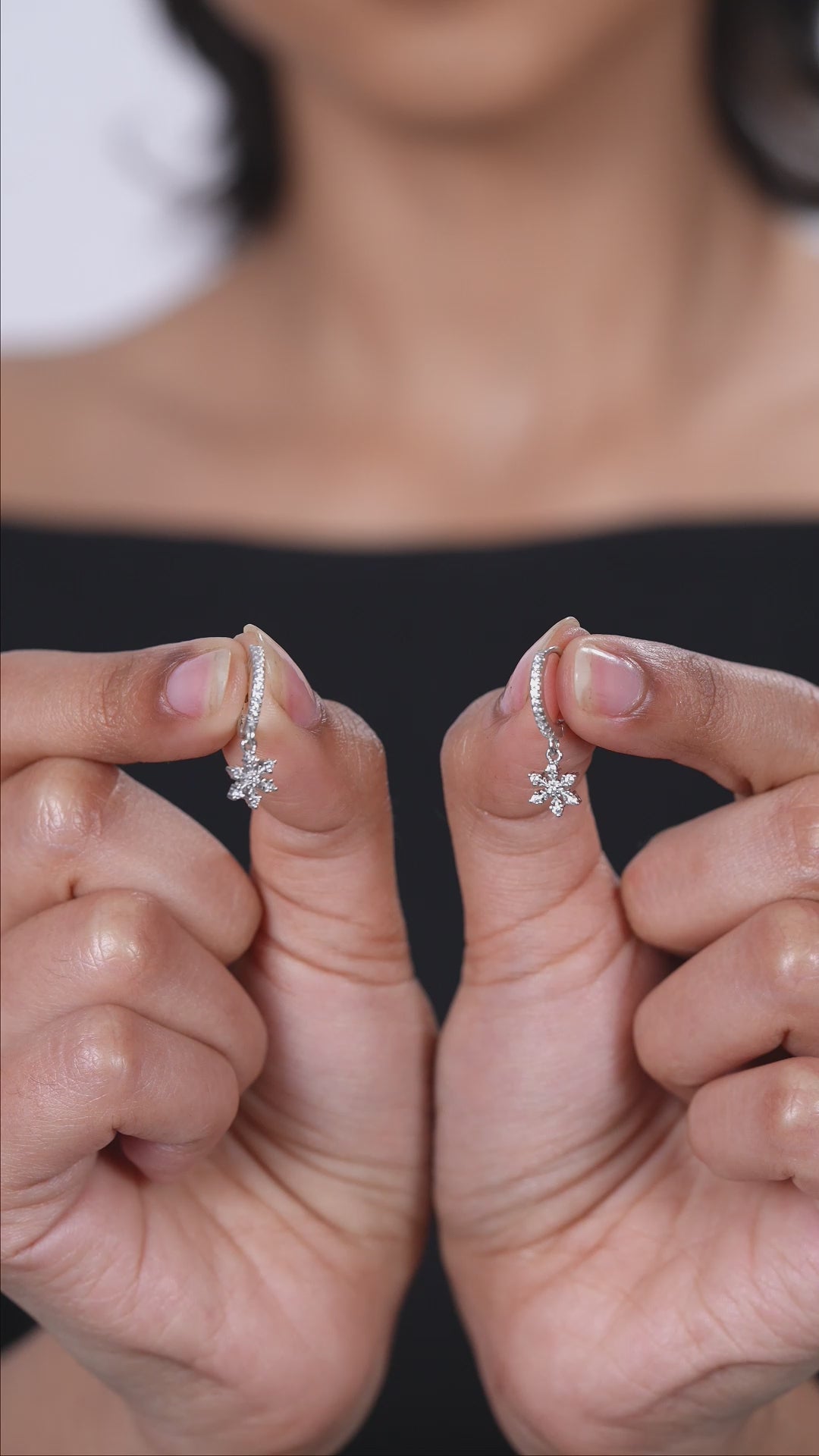 Minimal Snowflake Charm Hoops Earrings