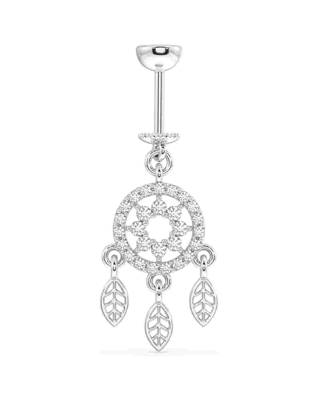Close-up of single Zircon Dreamcatcher Helix Earring showcasing intricate charm details and shimmering zircon stones in a secure screw helix style.