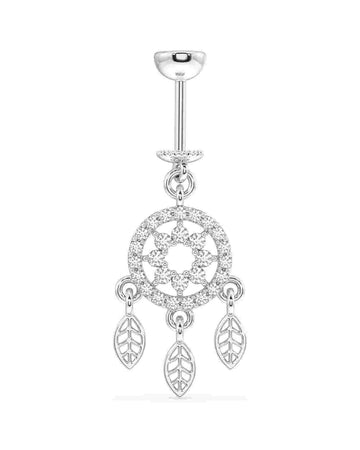 Close-up of single Zircon Dreamcatcher Helix Earring showcasing intricate charm details and shimmering zircon stones in a secure screw helix style.
