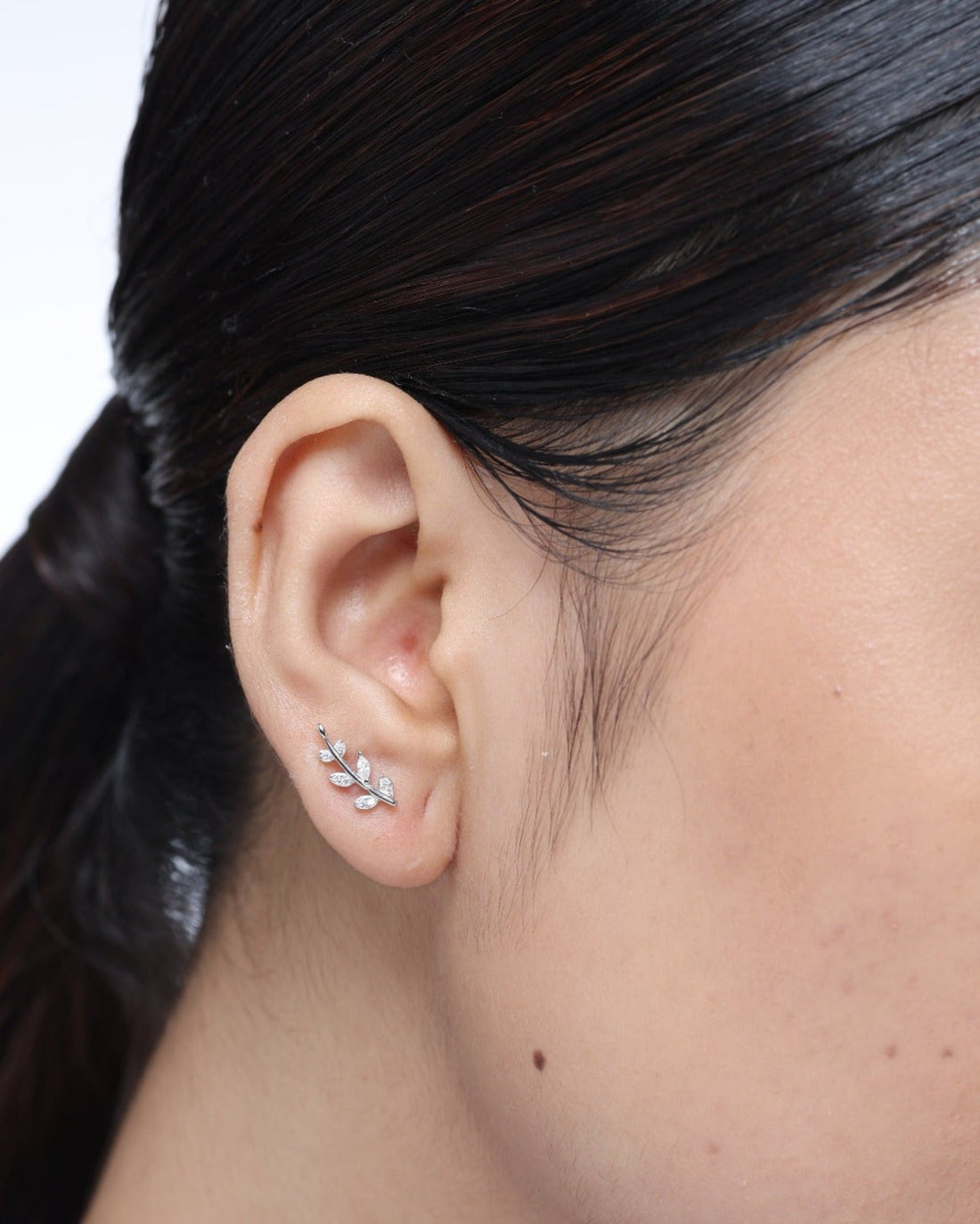 Luxury Zircon Paved Leaf Studs Earrings
