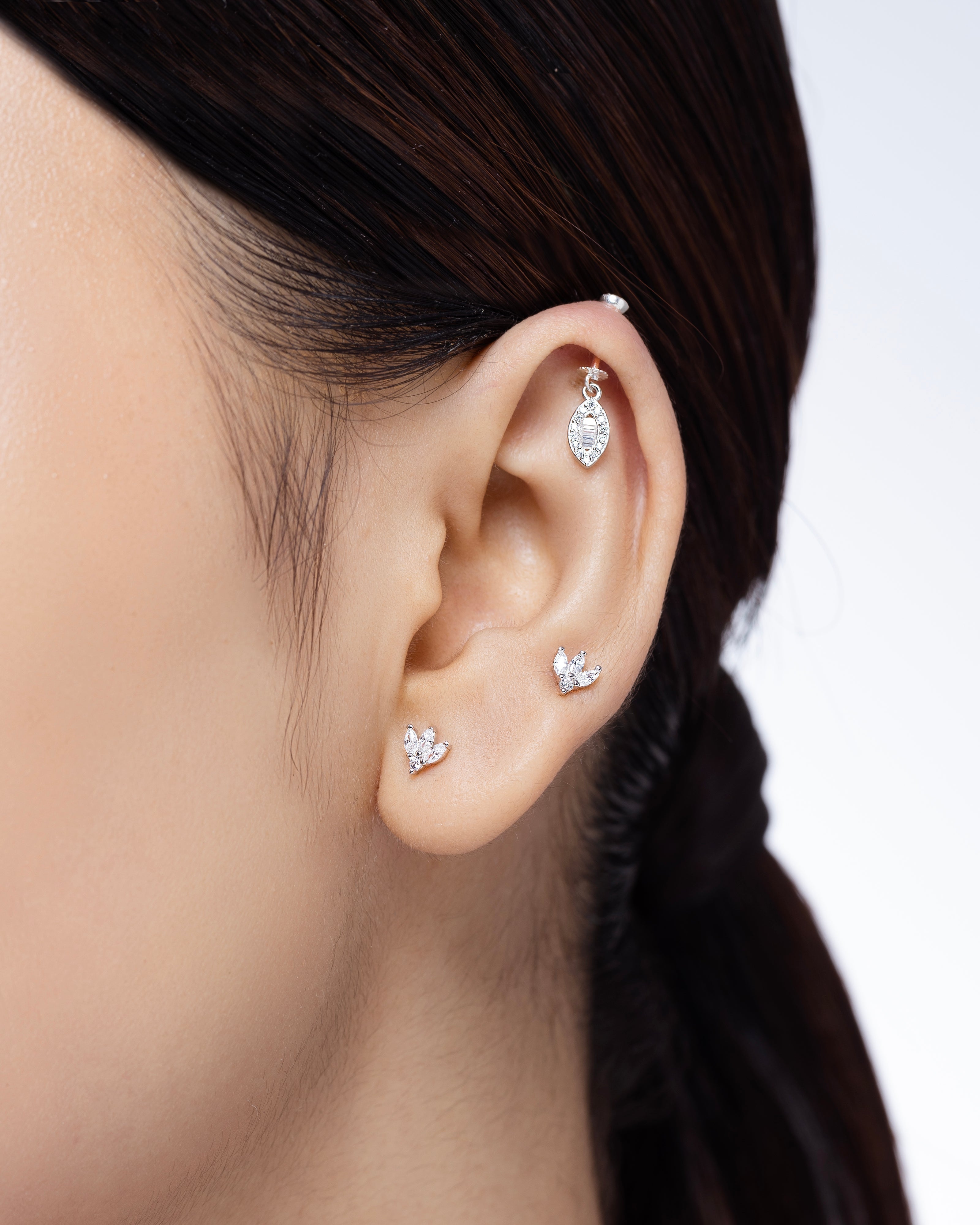 Baguette Stone Paved Ellipse Screw Helix Hanging Earrings