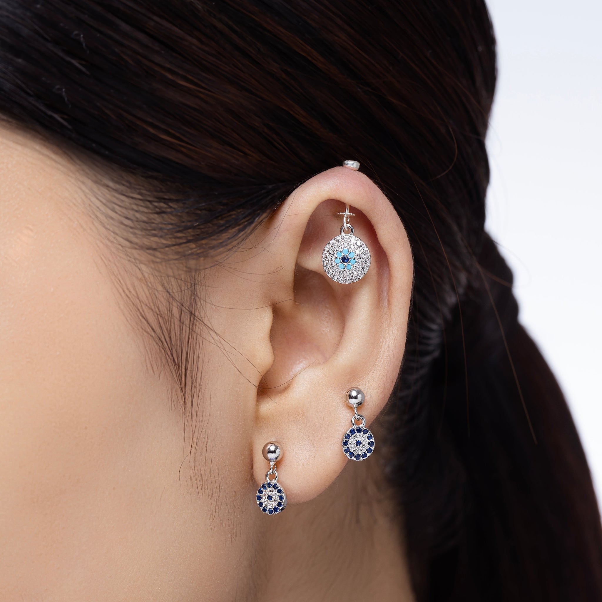 Round Evil Eye Helix Hanging Earrings