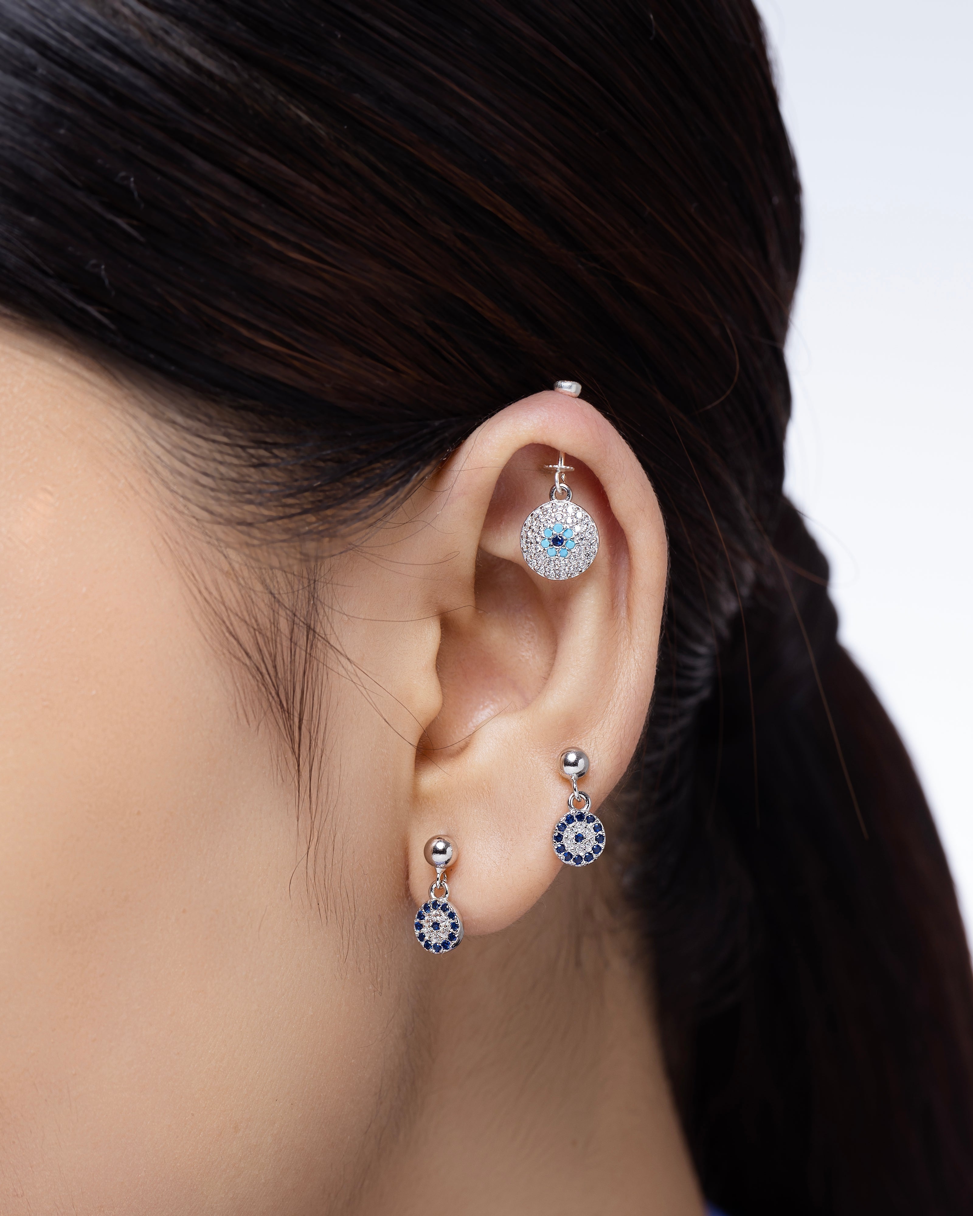 Round Evil Eye Helix Hanging Earrings