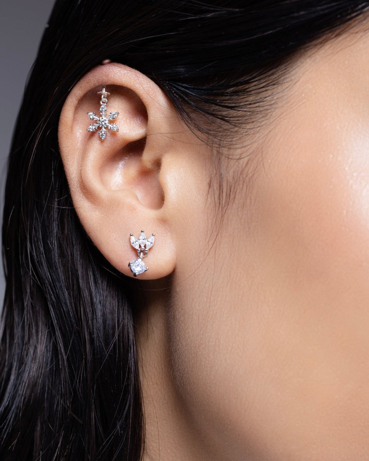 'Ice On Ear' Snowflake Screw Helix Hanging Earrings