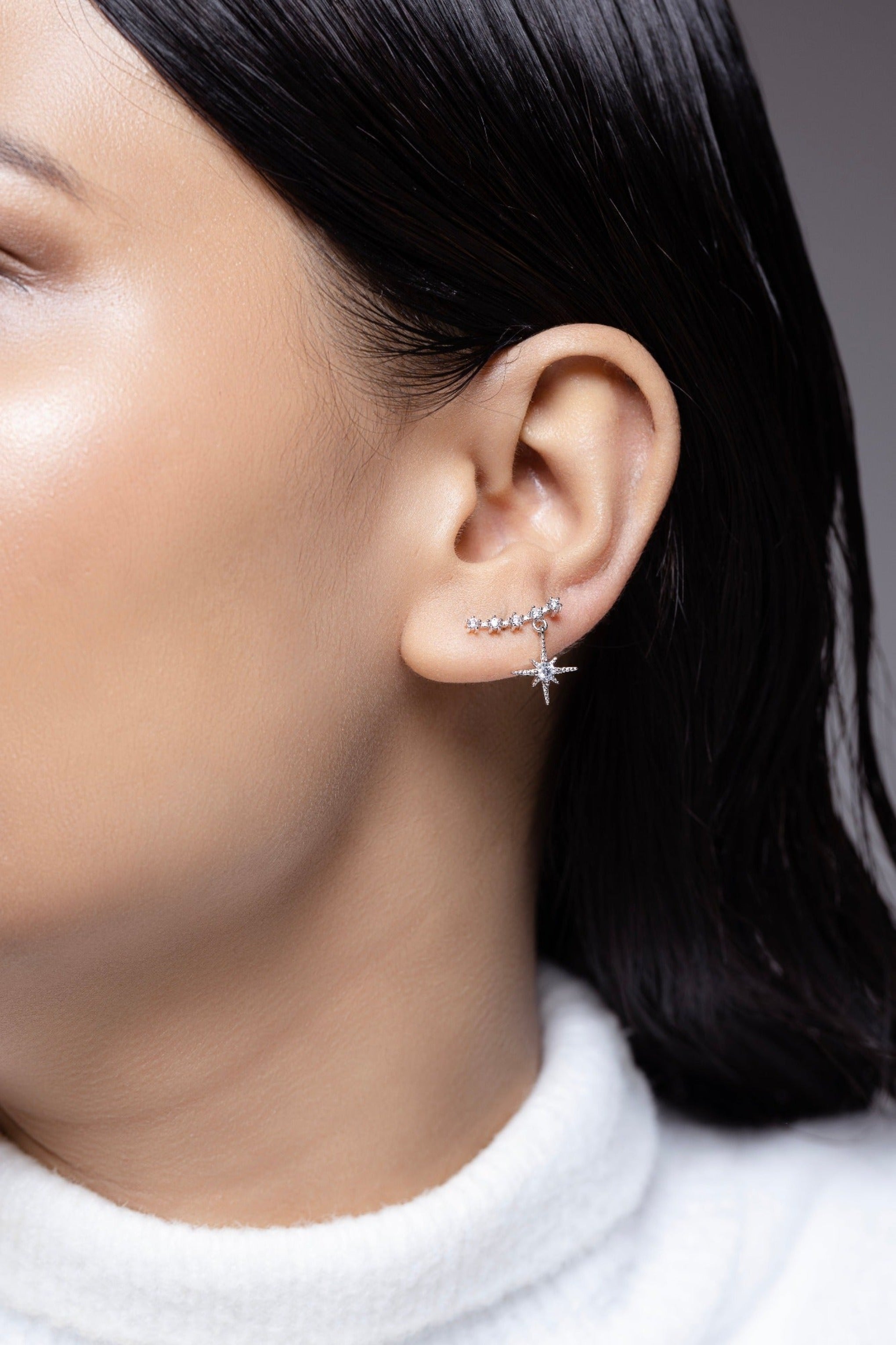 Multi Aligned Zircon Climber Studs Earrings