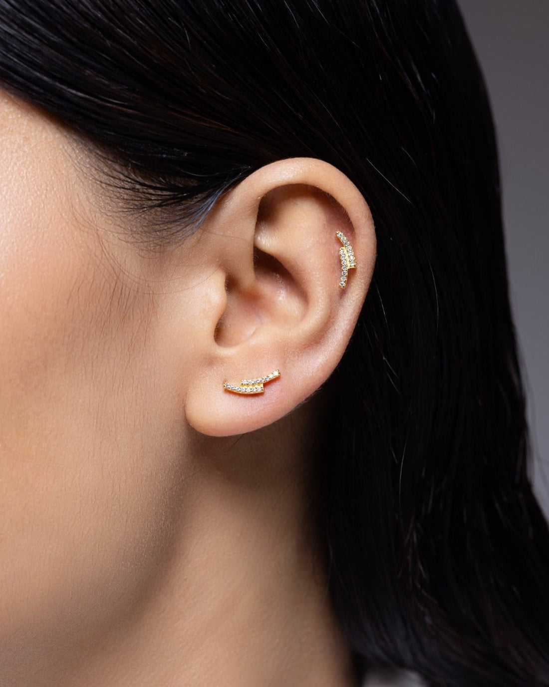 Twin Layer Zirconia Climber Stud Earrings