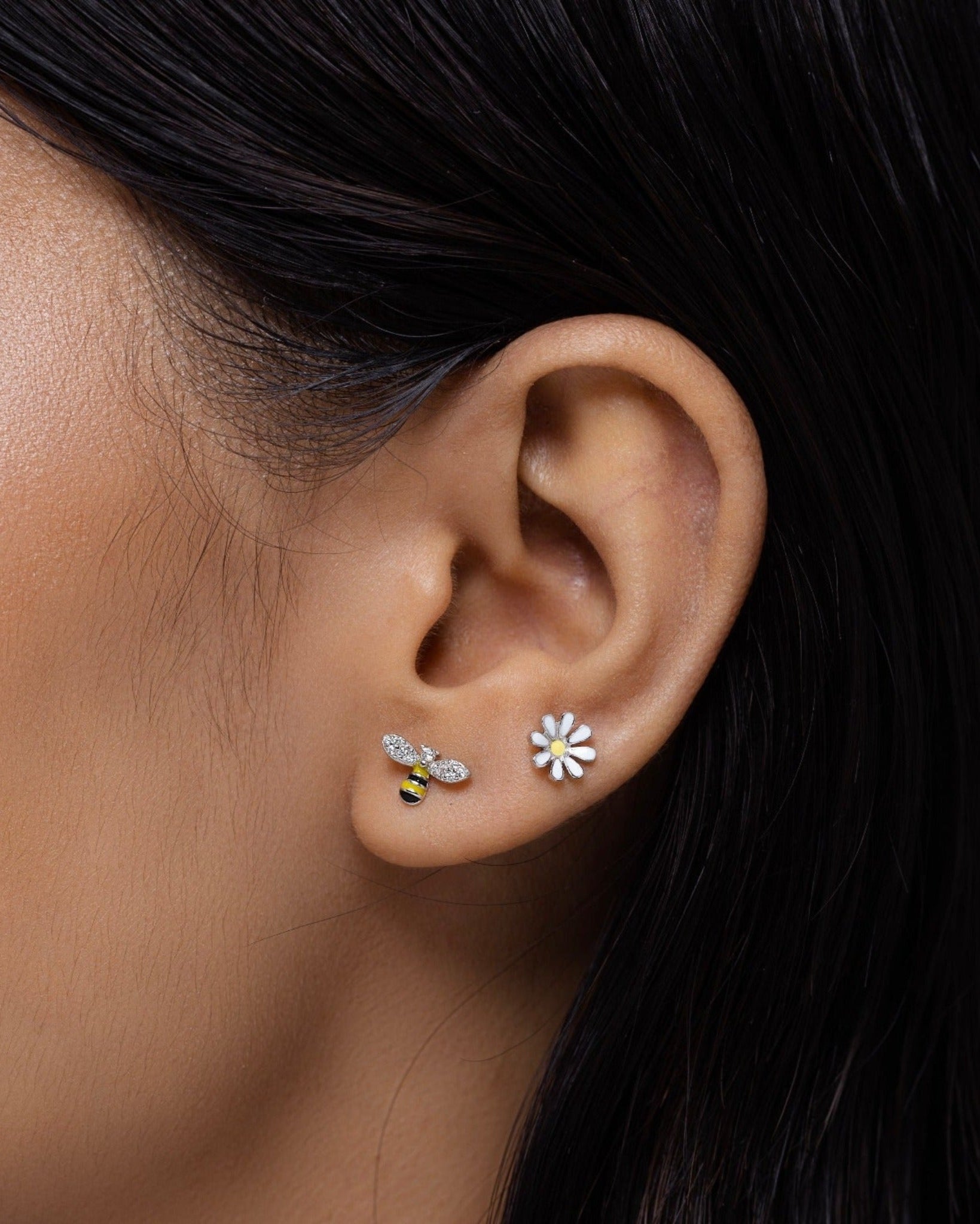 Mismatched Bee And Flower Stud Earrings