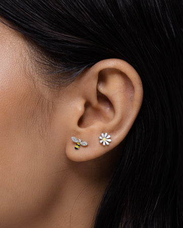 Mismatched Bee And Flower Stud Earrings