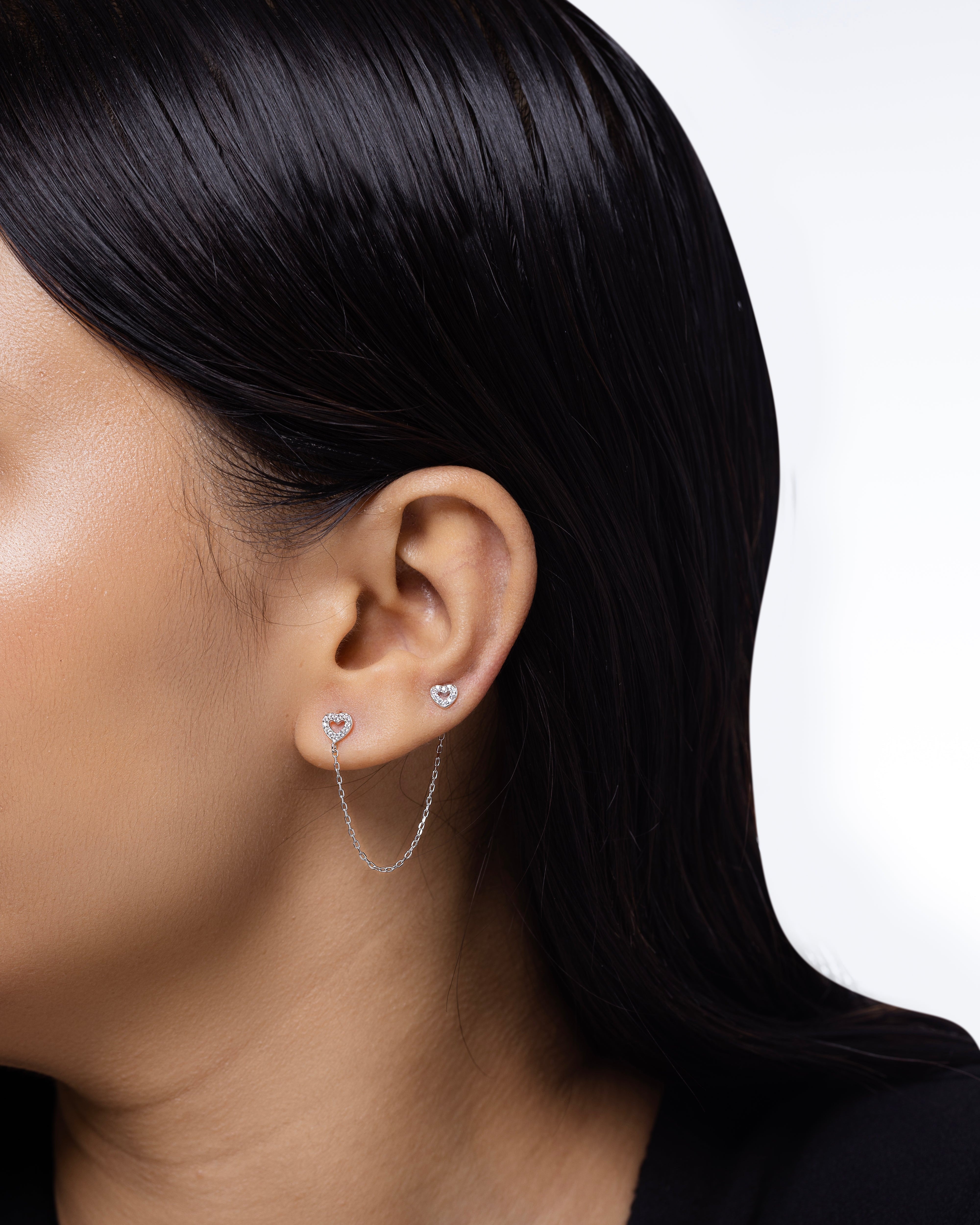 Hollow Heart Connector 3 In 1 Chain Earrings