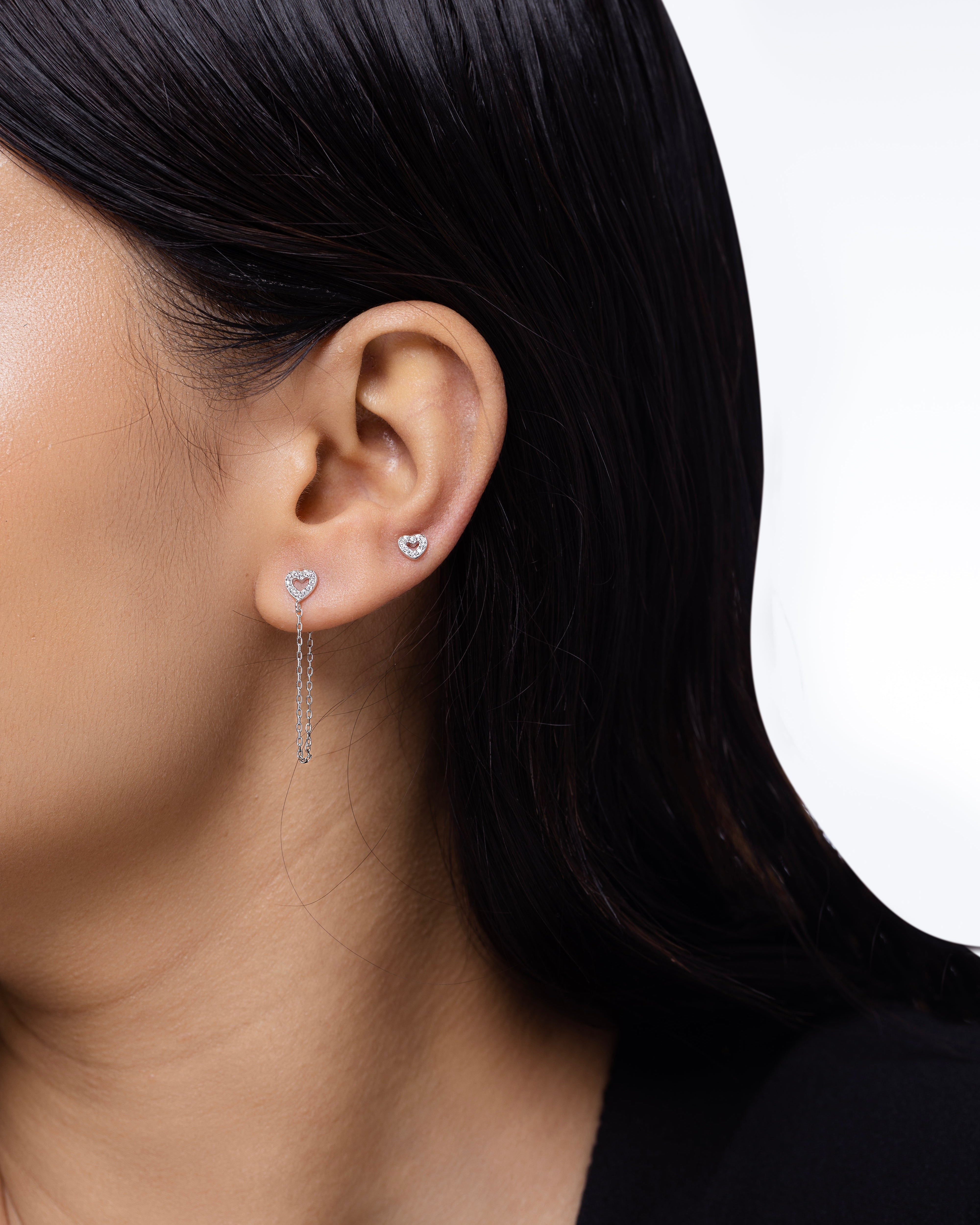 Hollow Heart Connector 3 In 1 Chain Earrings