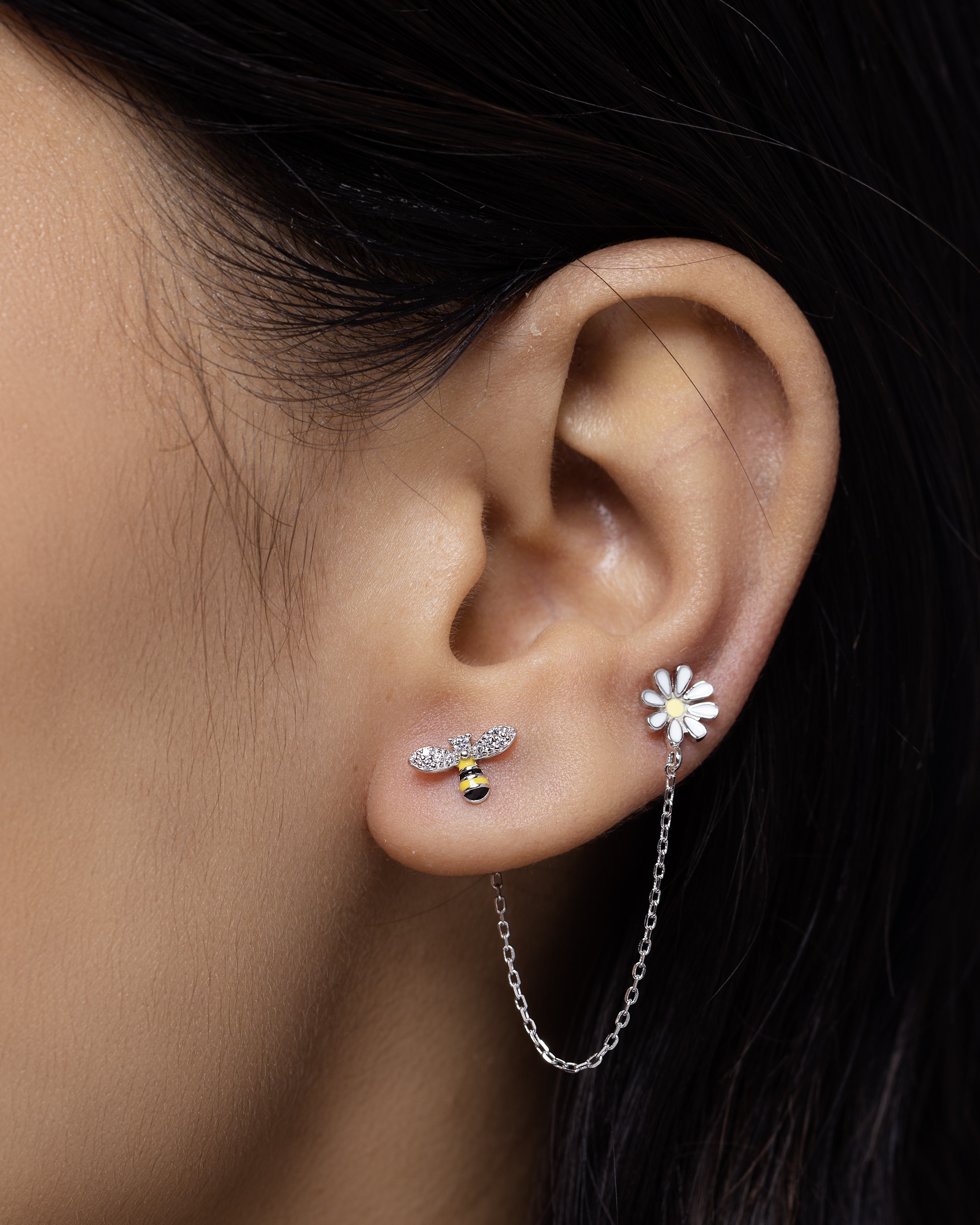 Bee Flower Connector 3 In 1 Chain Earrings