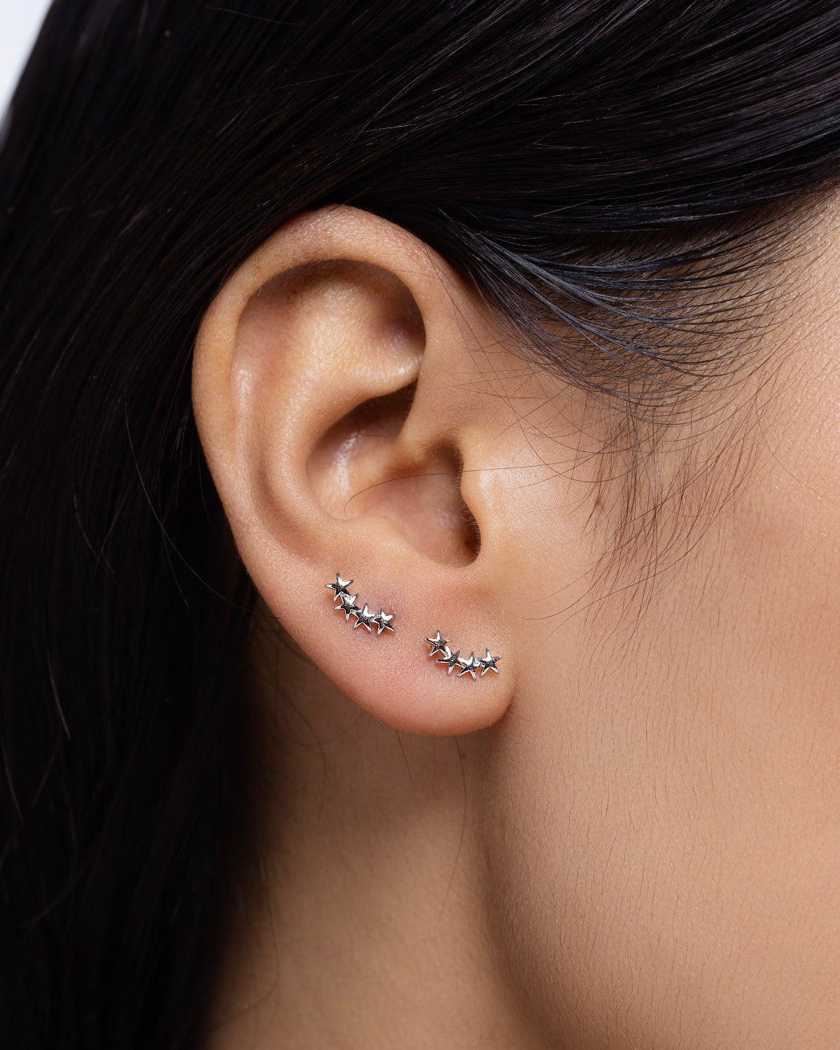 Dainty Four Star Cluster Climber Studs Earrings