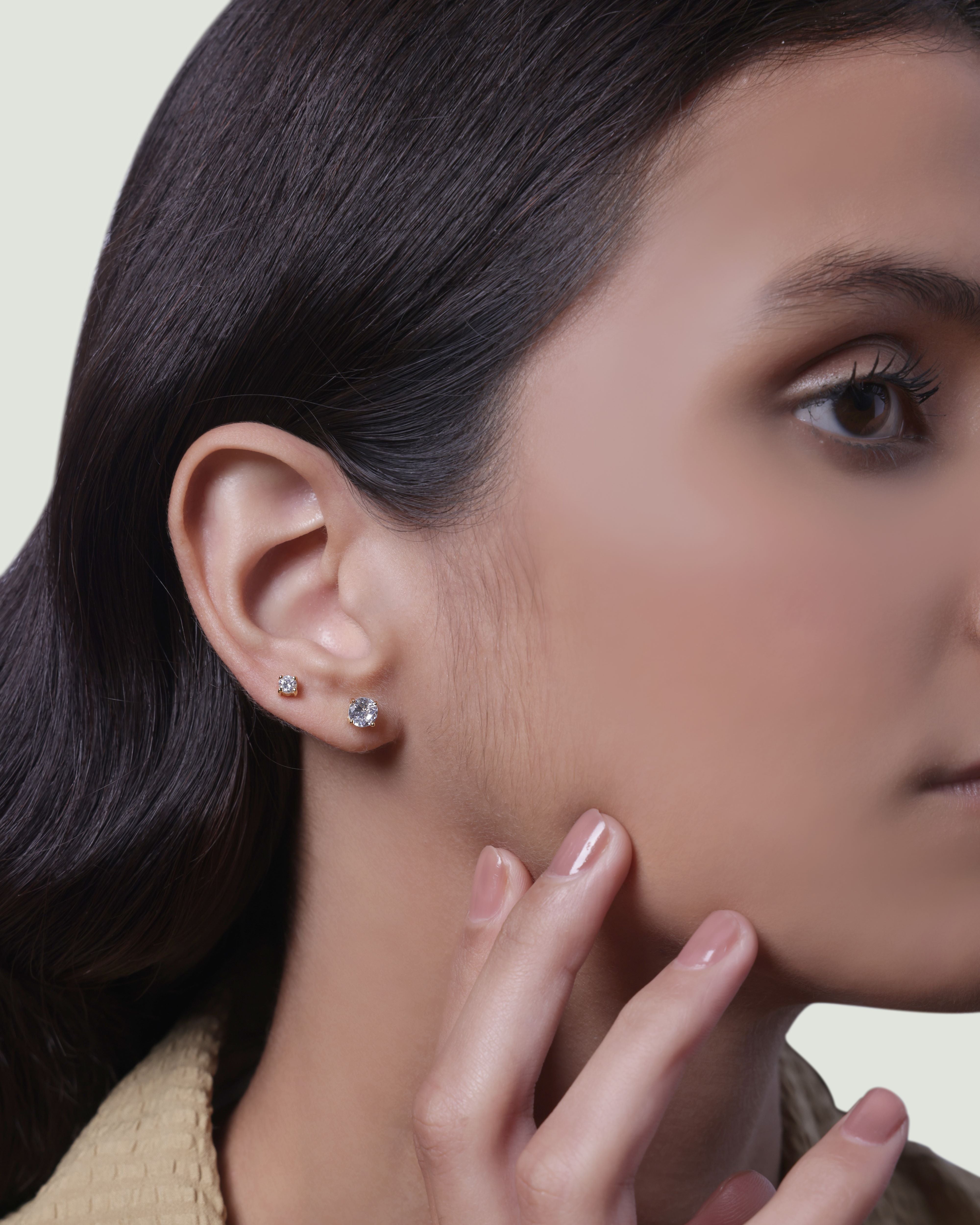 Single Solitaire Flat Back Screw Stud Earrings