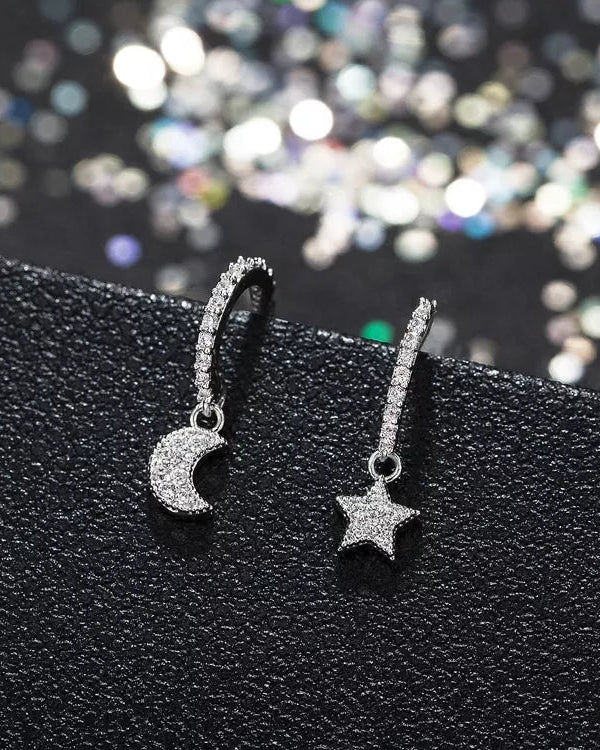 Mismatched Half Moon Star Hoop Earrings