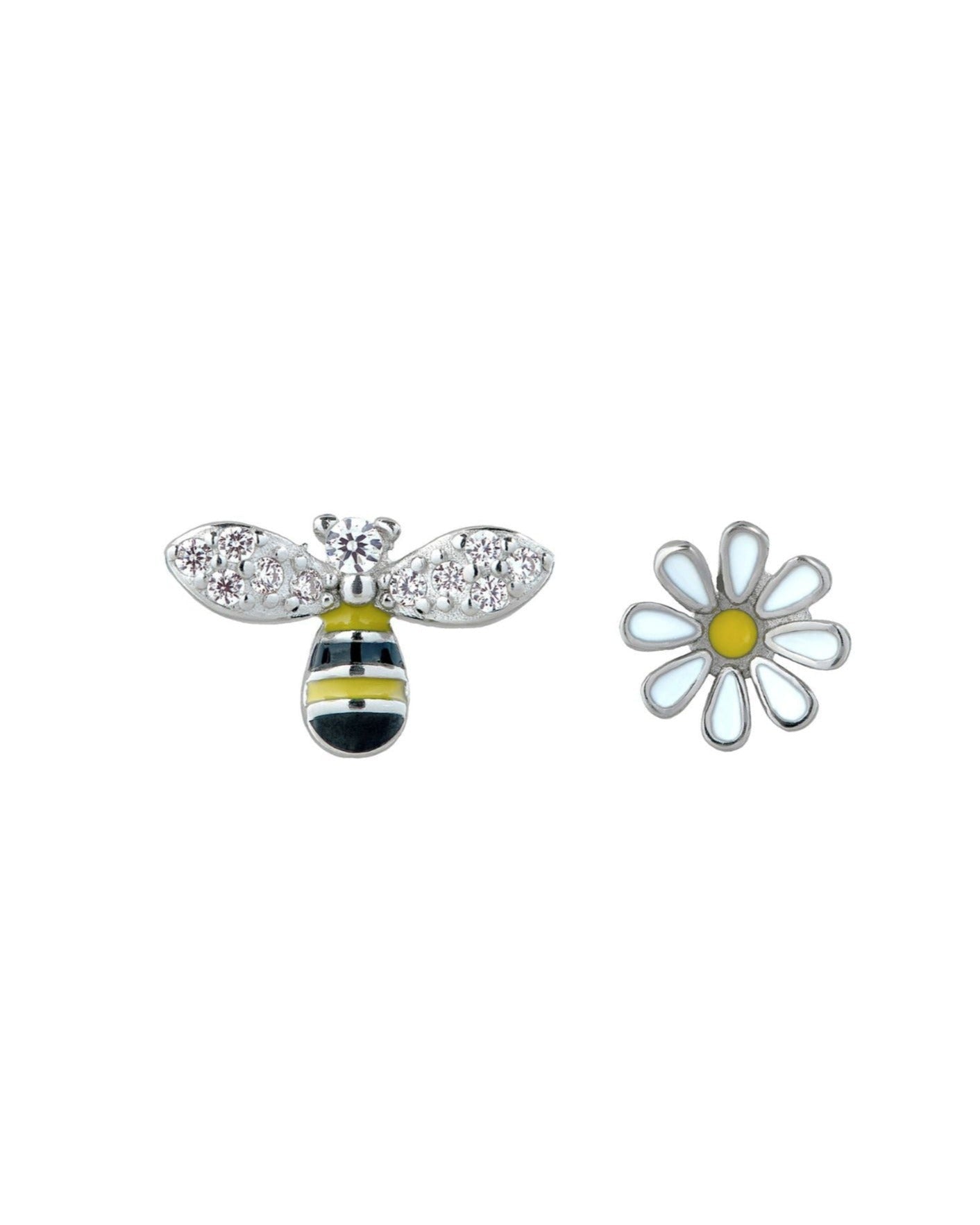 Mismatched Bee And Flower Stud Earrings