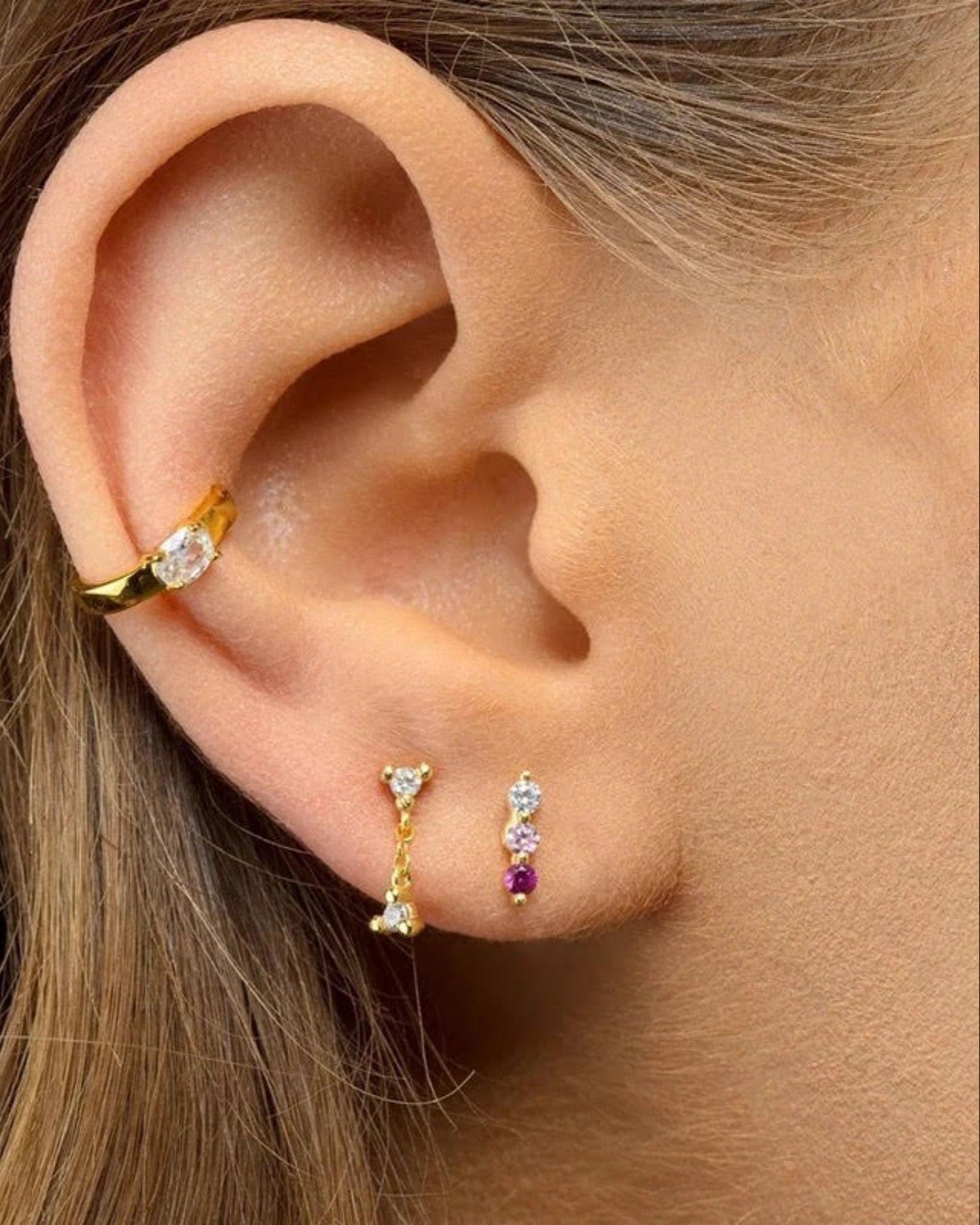 Double Zircon Dangler Studs Earrings